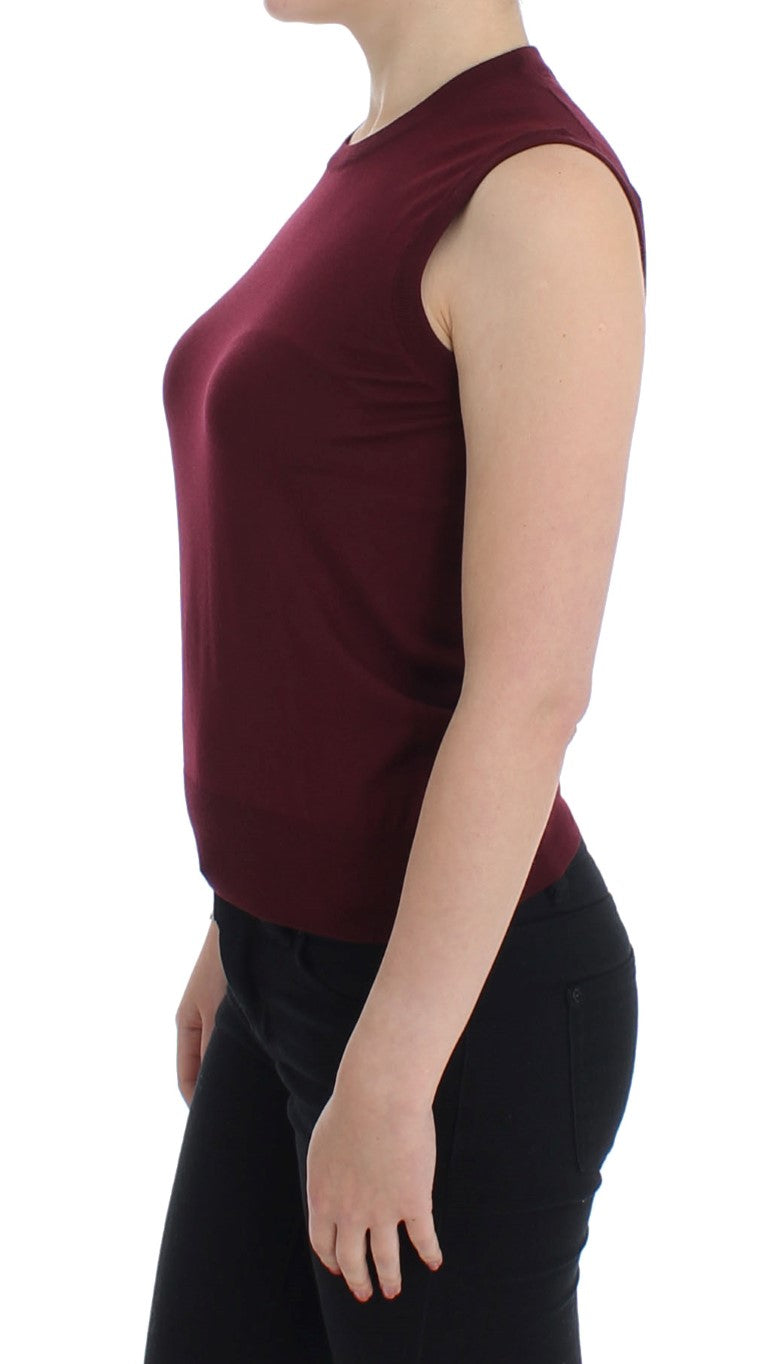 Red Sleeveless Crewneck Vest Pullover