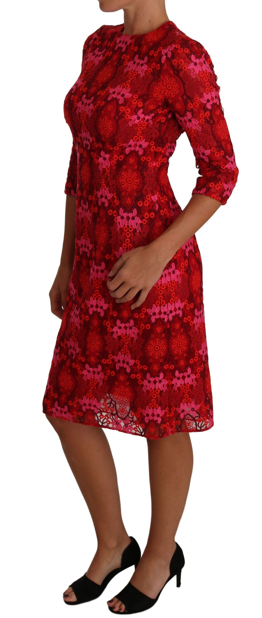 Floral Crochet Lace Red Pink Sheath Dress