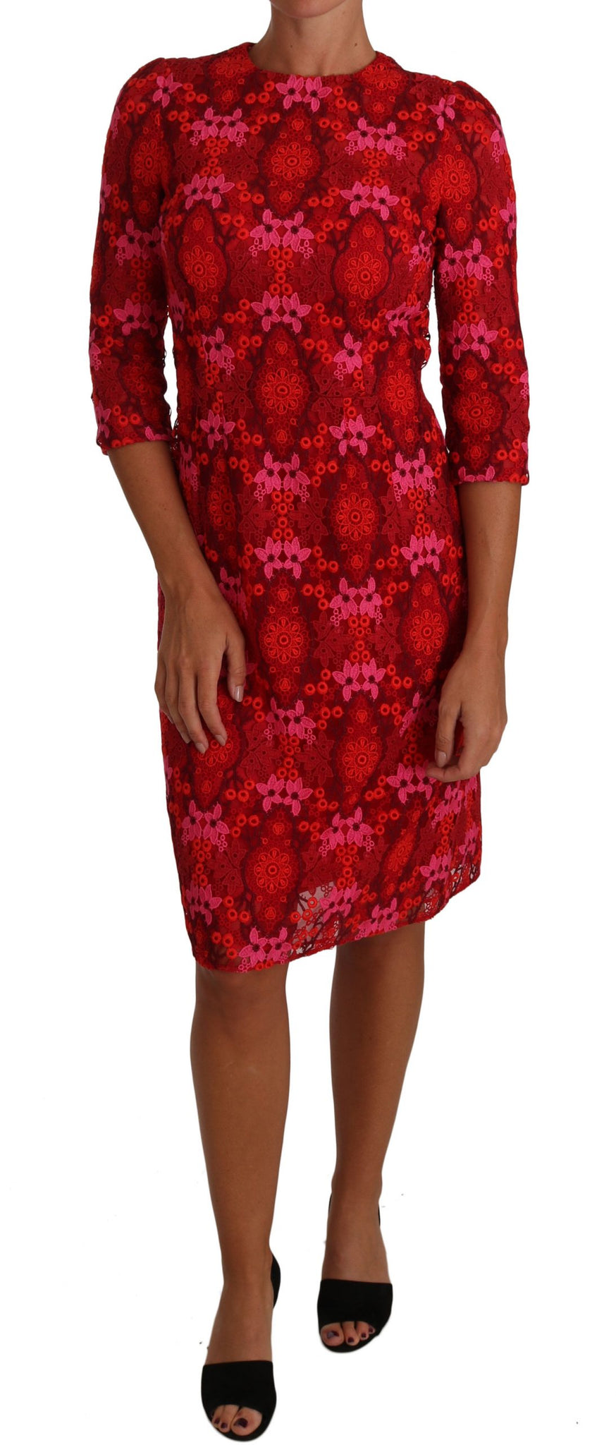 Floral Crochet Lace Red Pink Sheath Dress