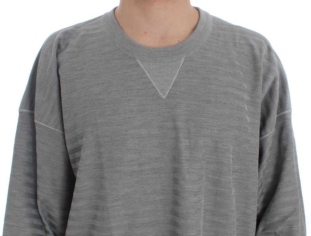 Gray Crewneck Pullover Silk Sweater