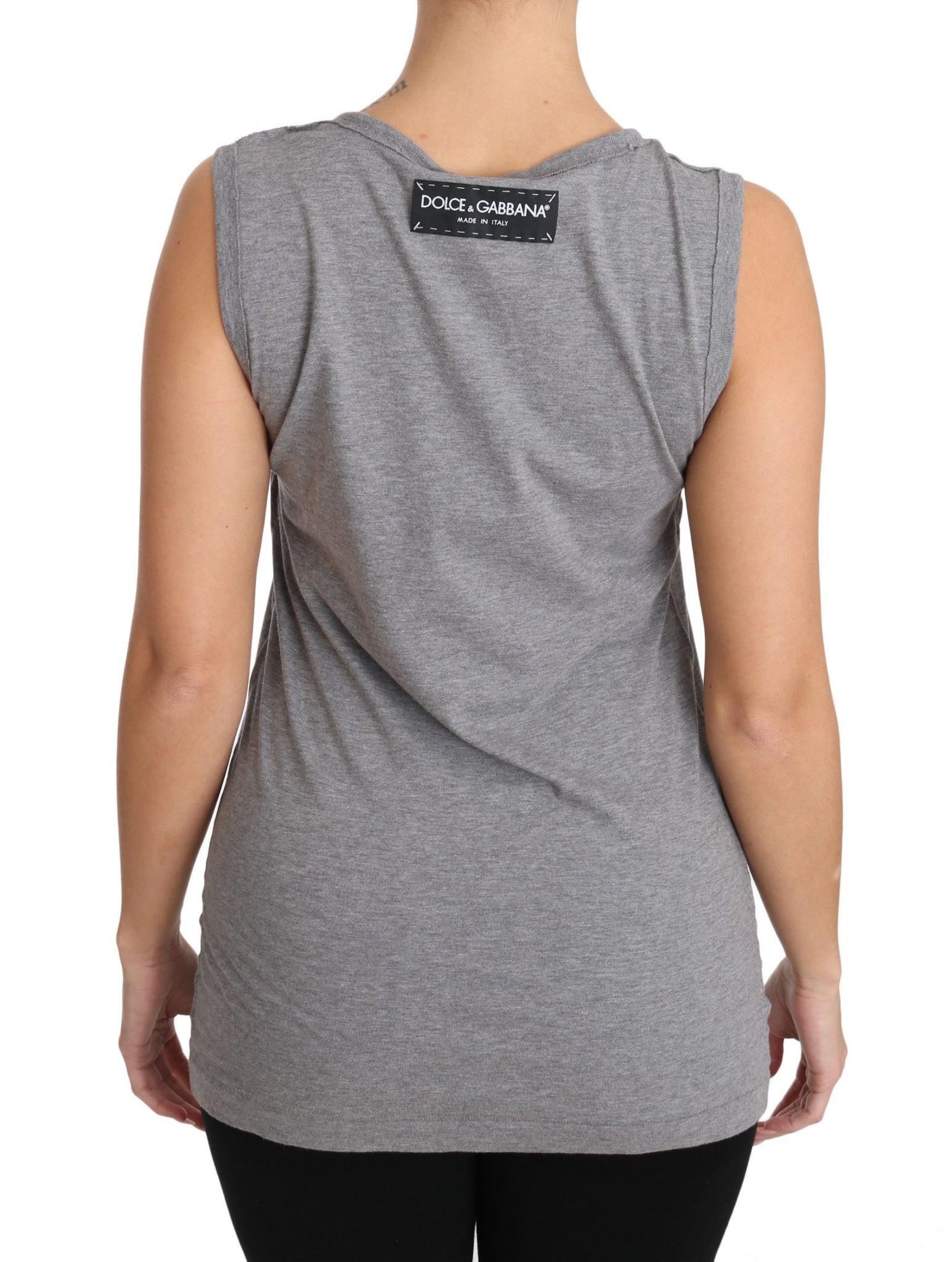 Gray Tank Top Crystal Sequined Heart  T-shirt