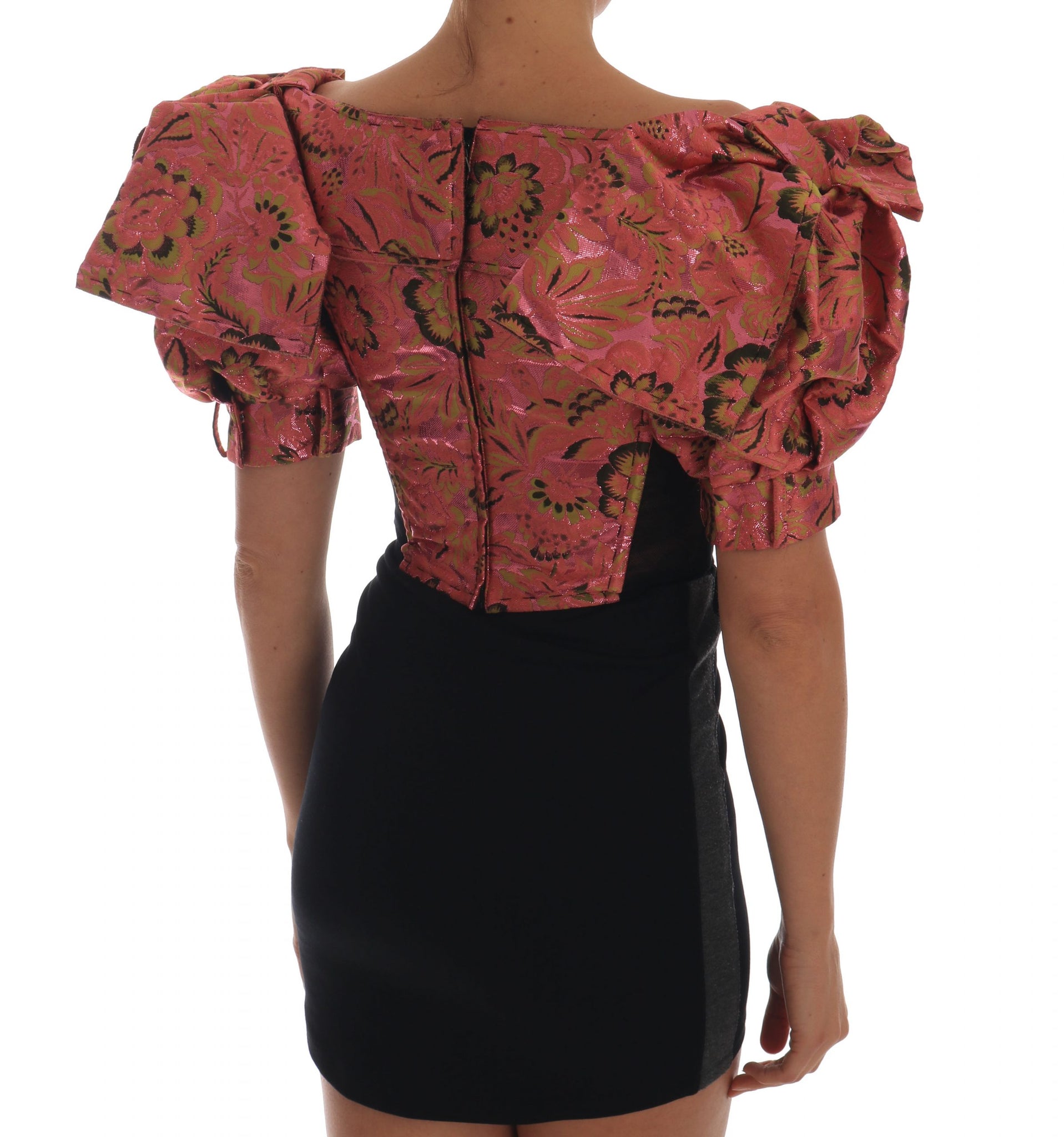 Dolce & Gabbana Pink Puff Sleeve  Brocade Cropped Top