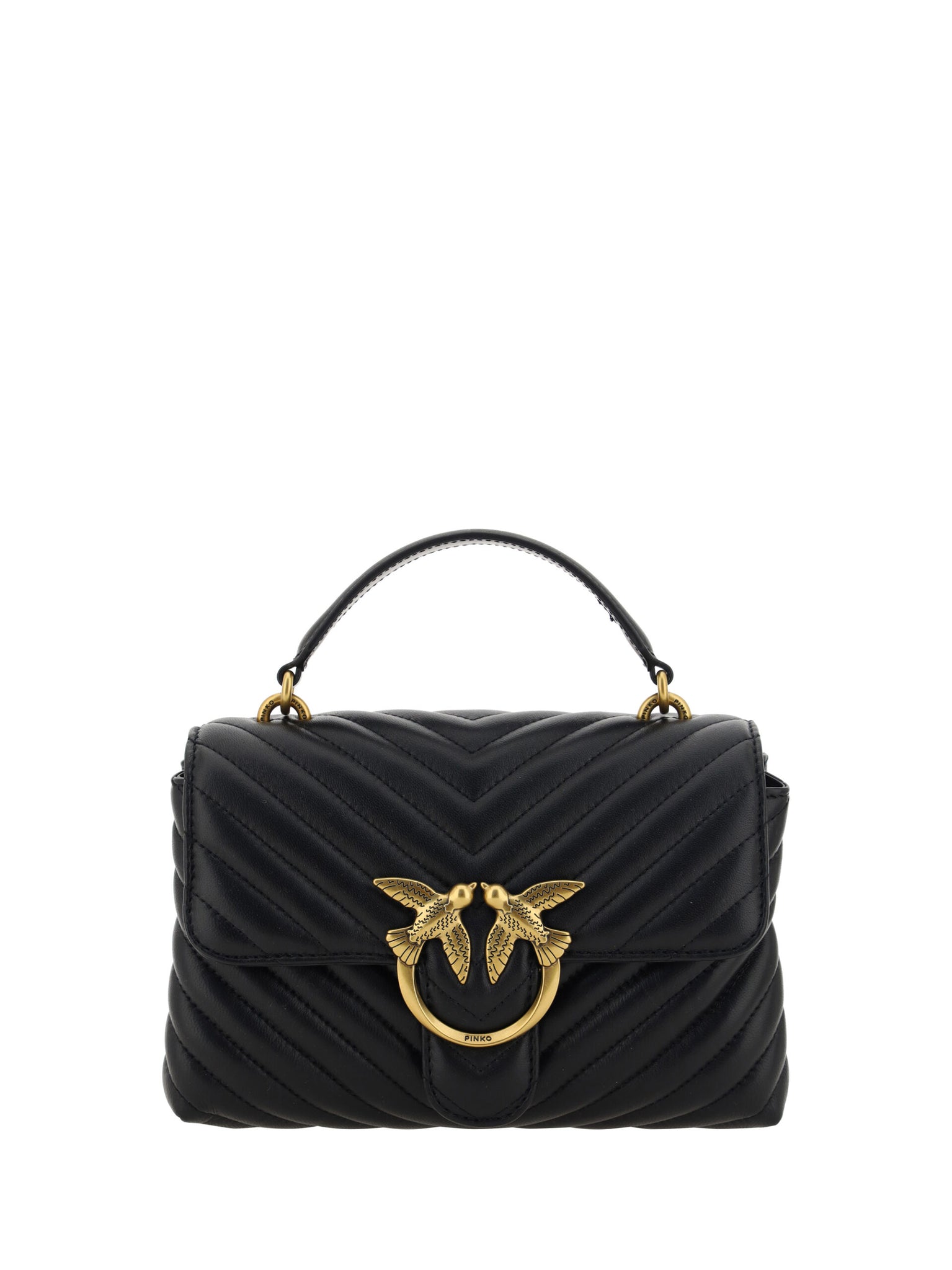 PINKO Black Calf Leather Love Lady Mini Handbag