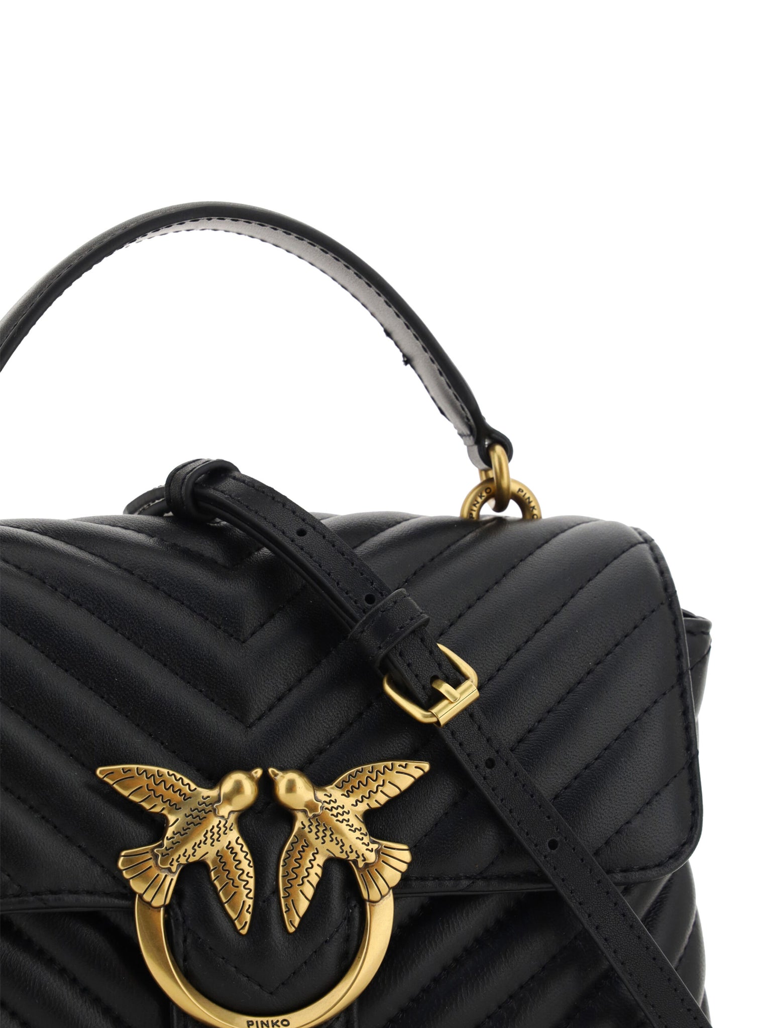 PINKO Black Calf Leather Love Lady Mini Handbag