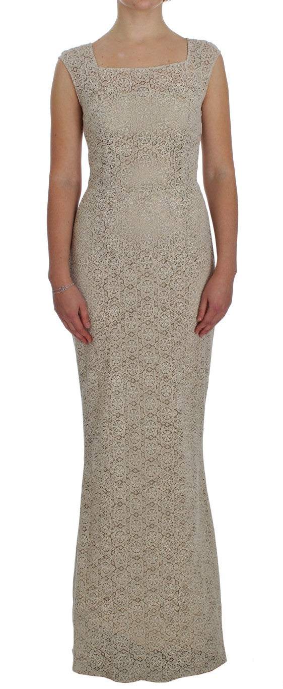 Beige Ricamo Cutout Cotton Sheath Dress