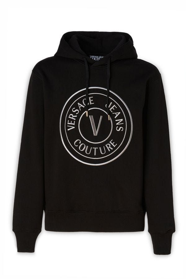 Black Cotton Logo Details Hooded Sweatshirt