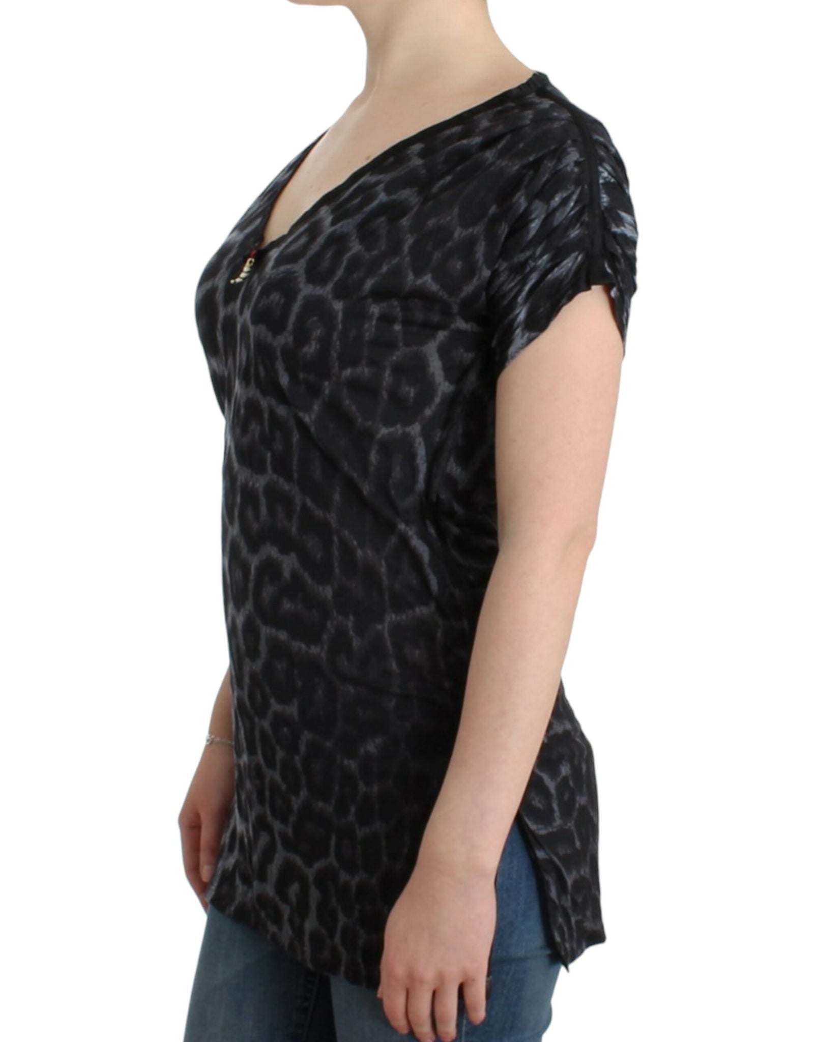 Gray leopard v-neck top