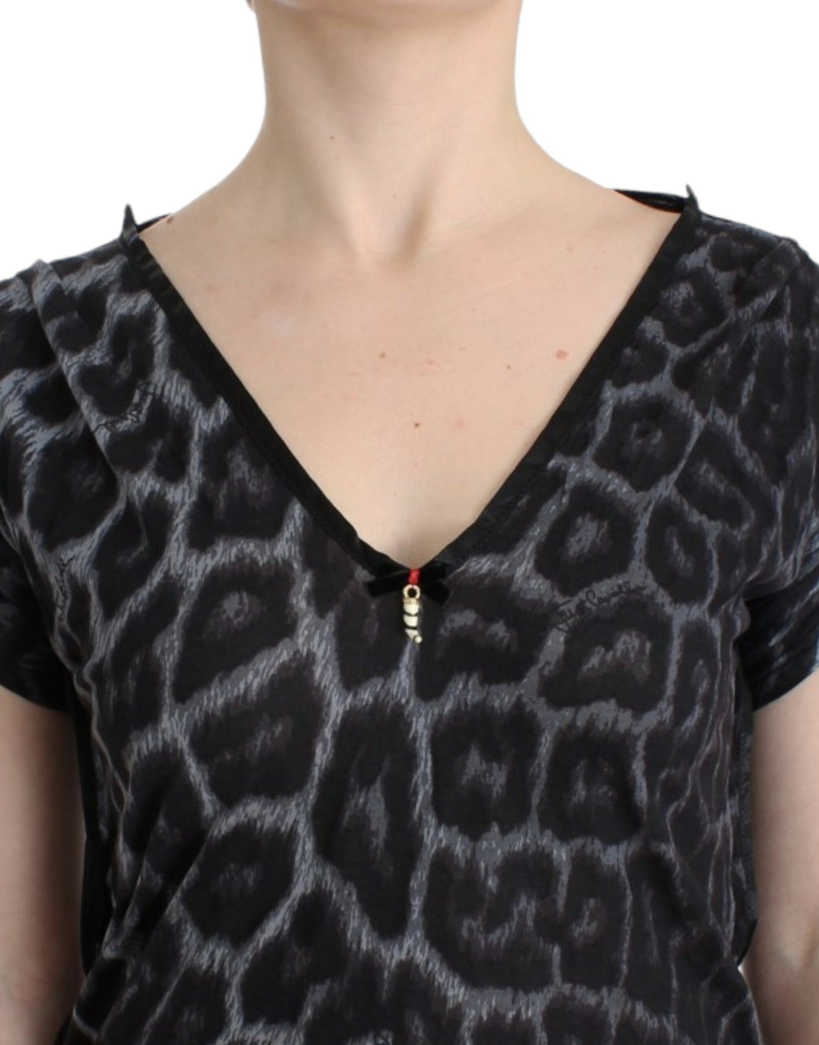 Gray leopard v-neck top