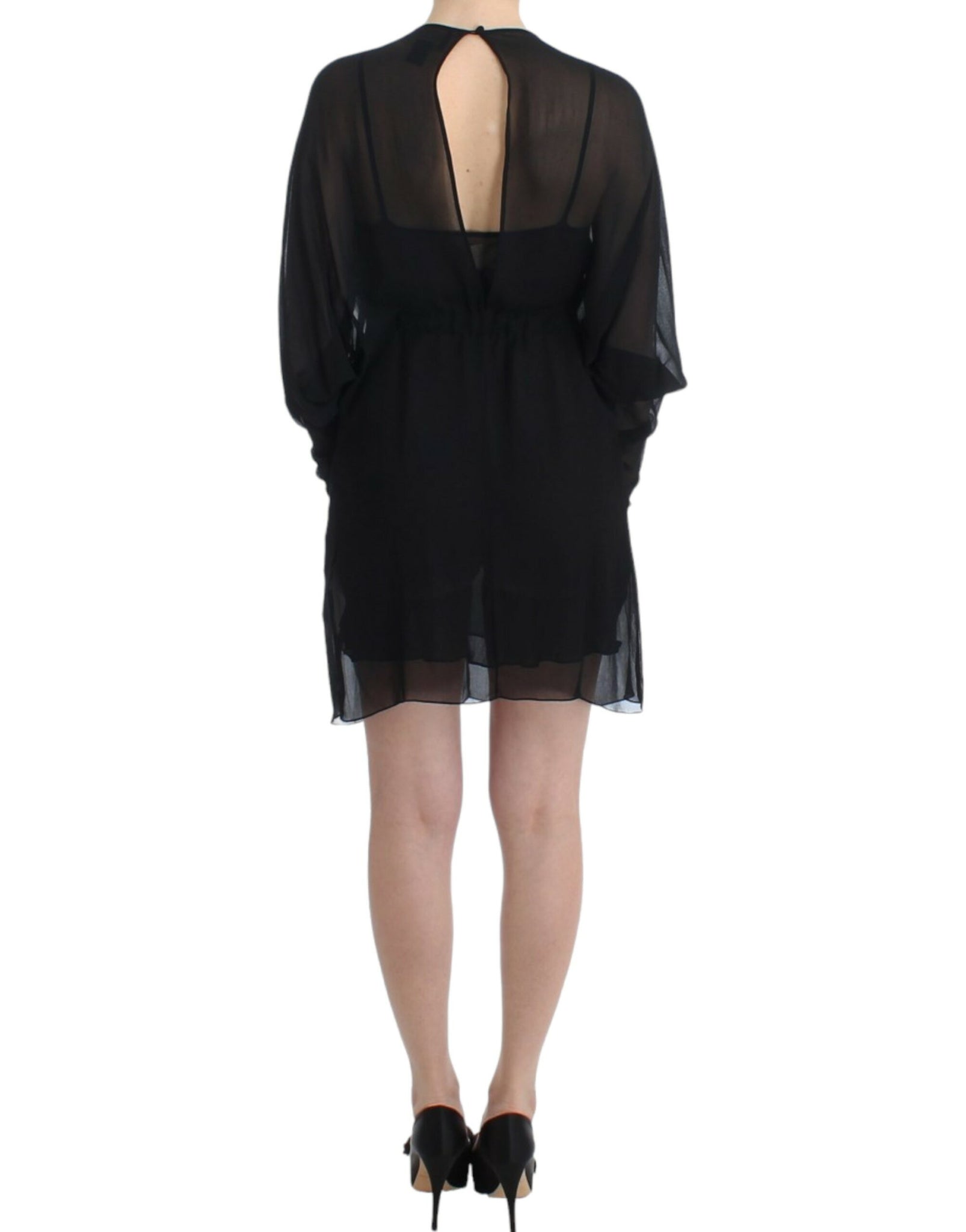 Black long sleeve silk dress