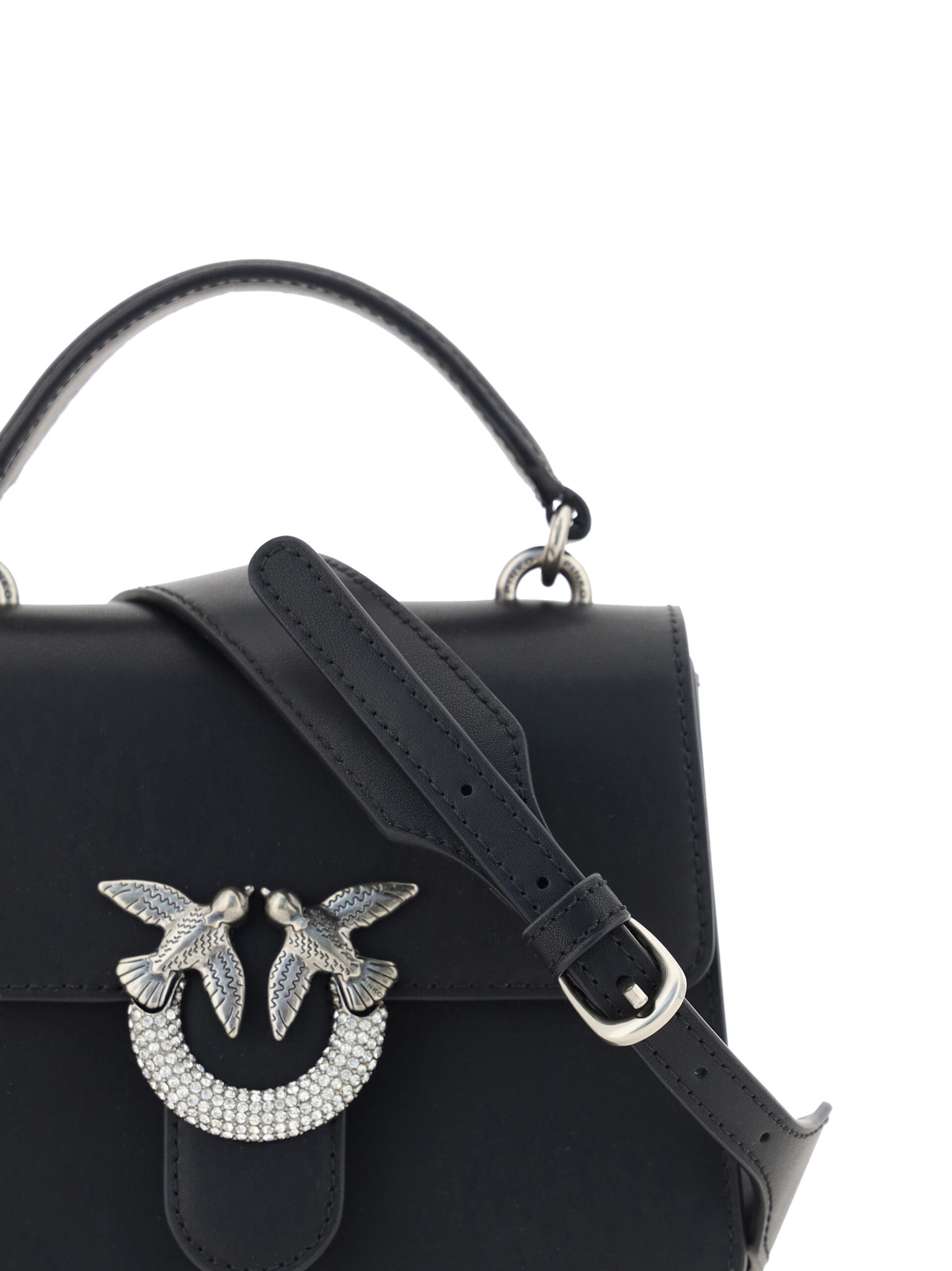 PINKO Black Calf Leather Love One Classic Handbag