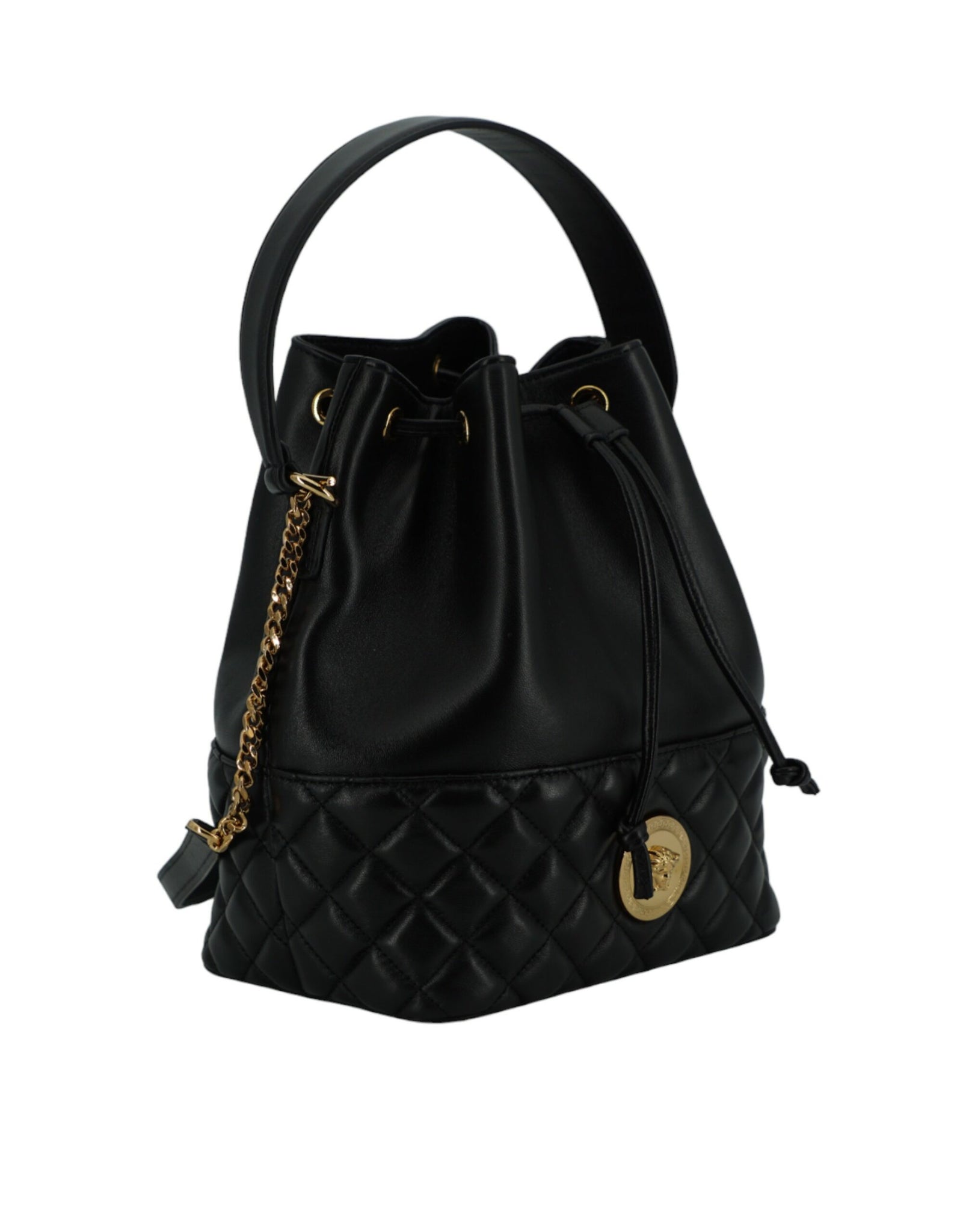 Versace Black Lamb Leather Bucket Shoulder Bag