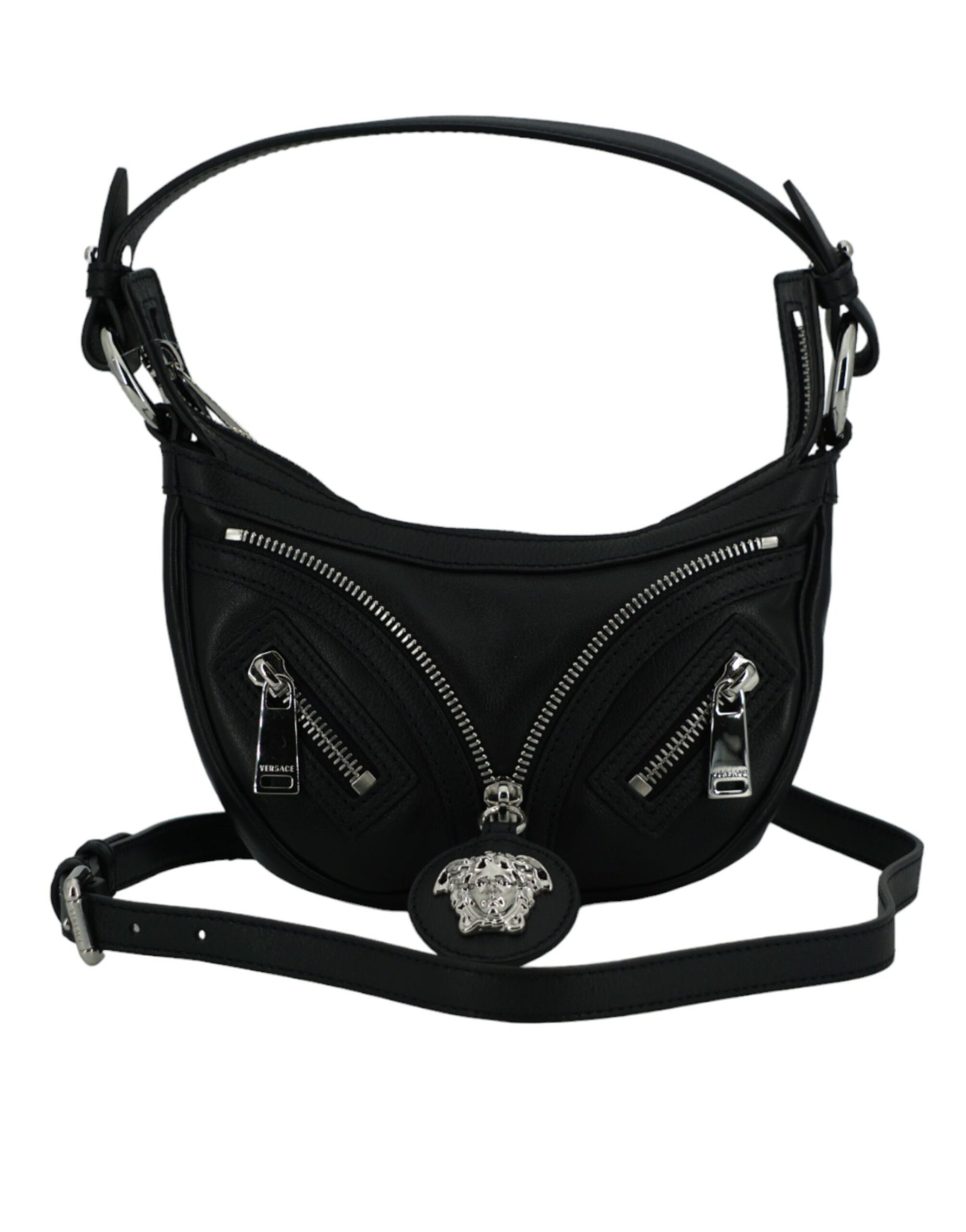 Versace Black Calf Leather Hobo Mini Shoulder Bag