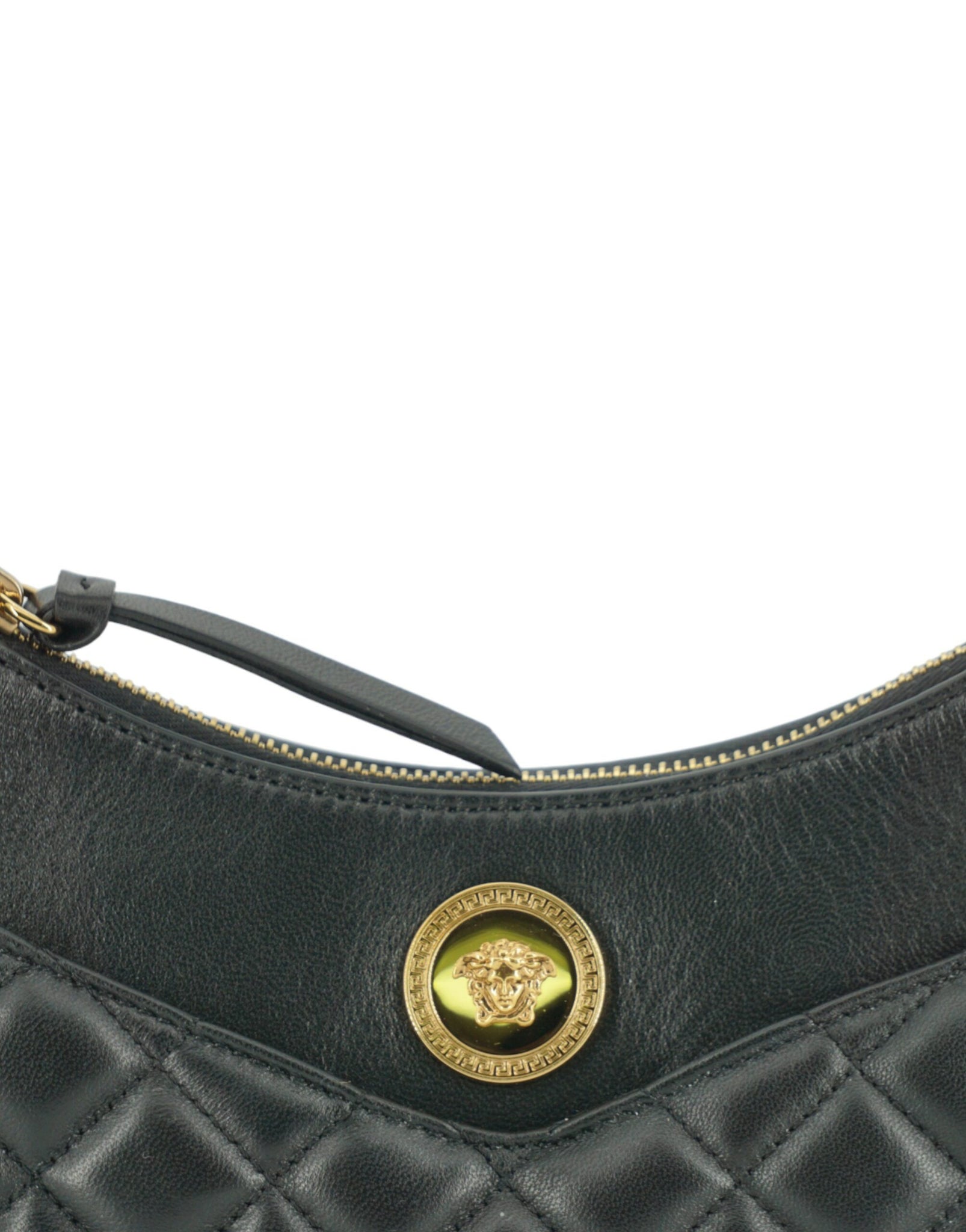 Versace Black Leather Half Moon Shoulder Bag