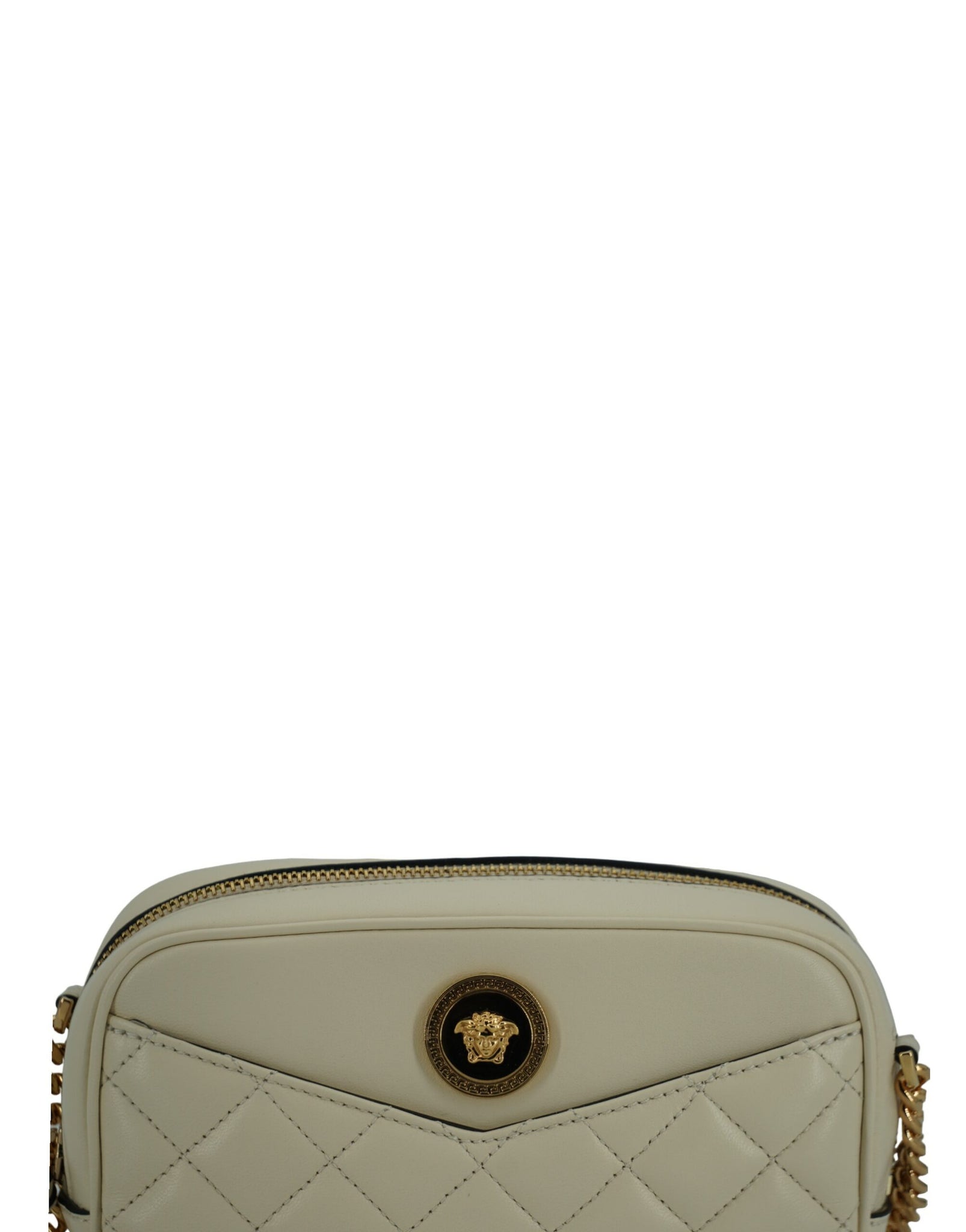 Versace White Lamb Leather Small Camera Crossbody Bag