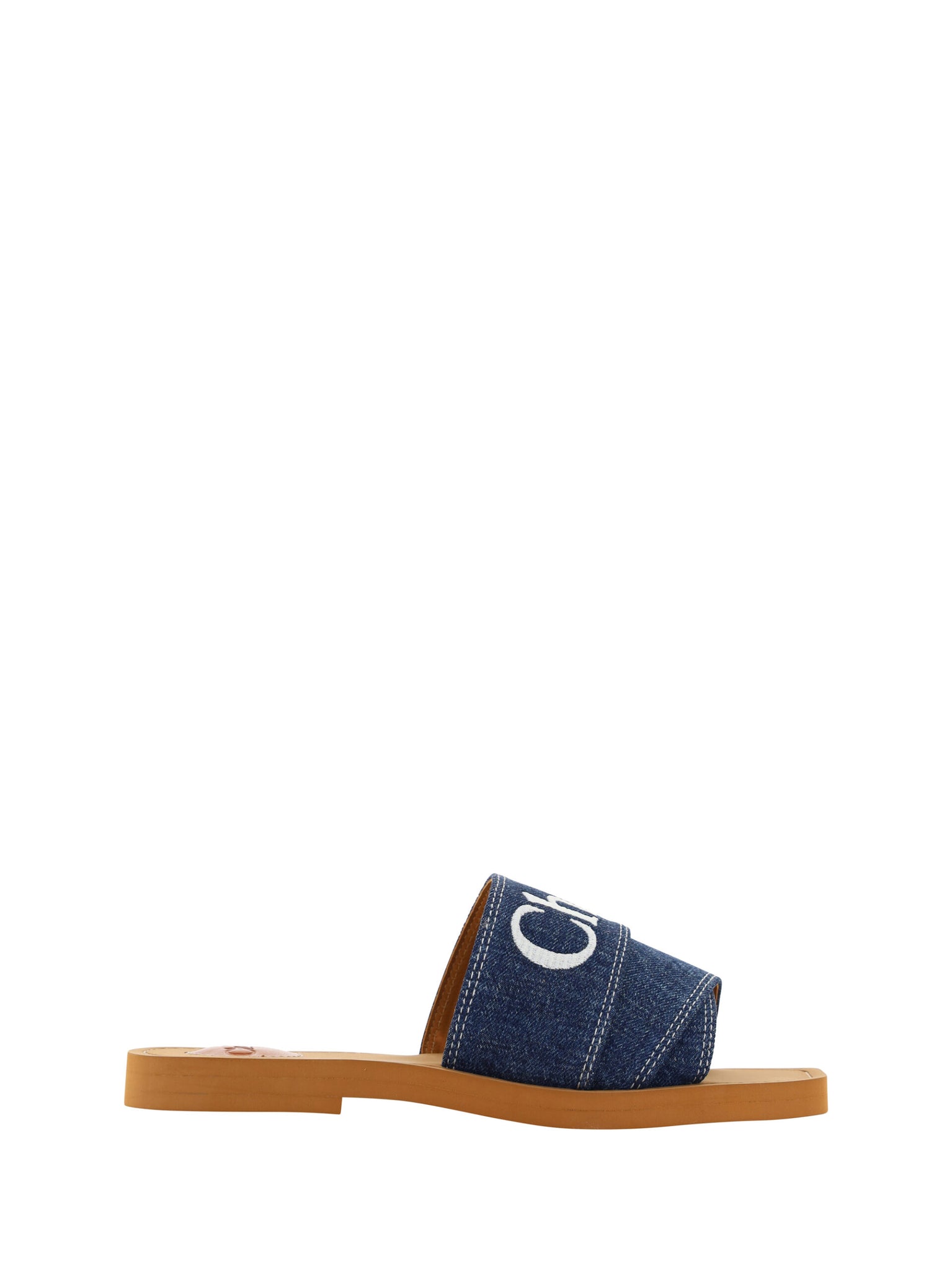 Chloé Denim Blue Cotton Slides Woody Sandals