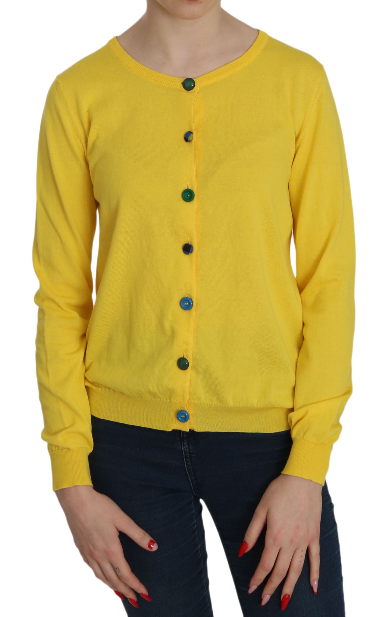 Jucca Yellow Cotton ButtonFront Long Sleeve Sweater