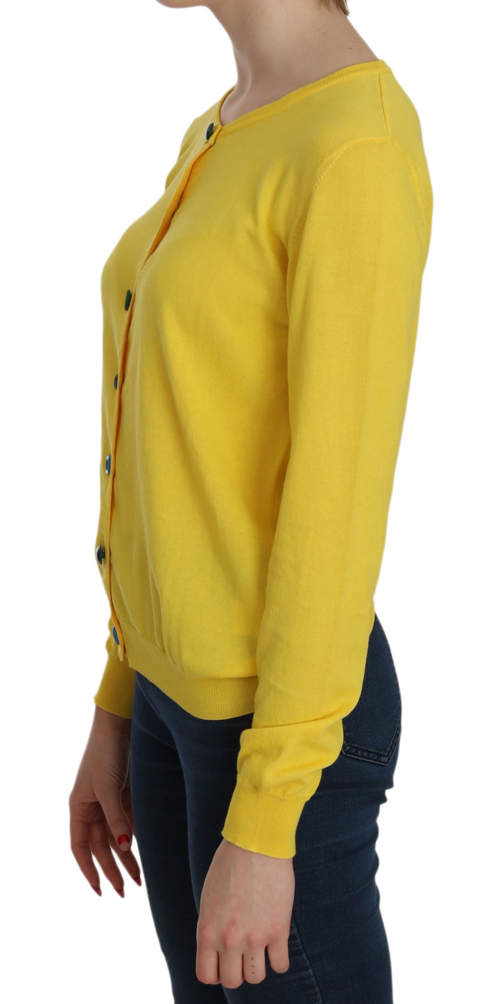 Jucca Yellow Cotton ButtonFront Long Sleeve Sweater