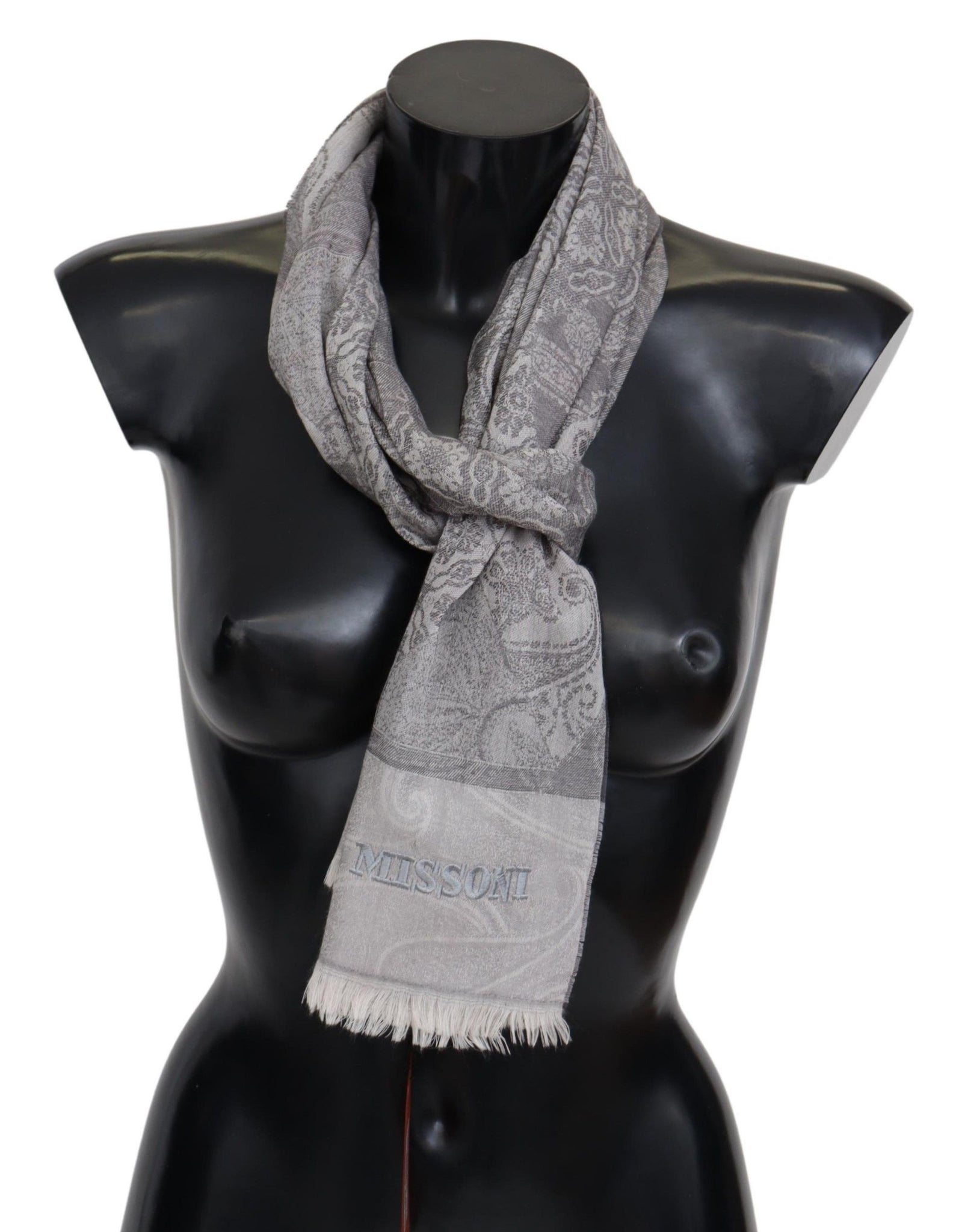 Gray Paisley Wool Unisex Neck Wrap Scarf