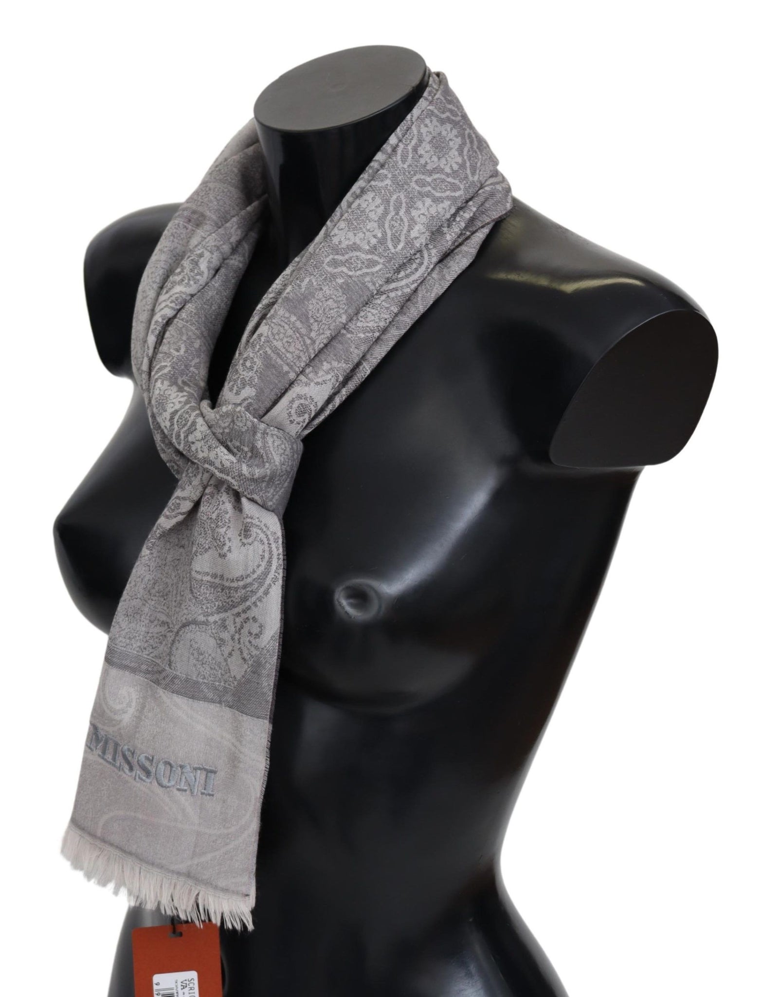 Gray Paisley Wool Unisex Neck Wrap Scarf