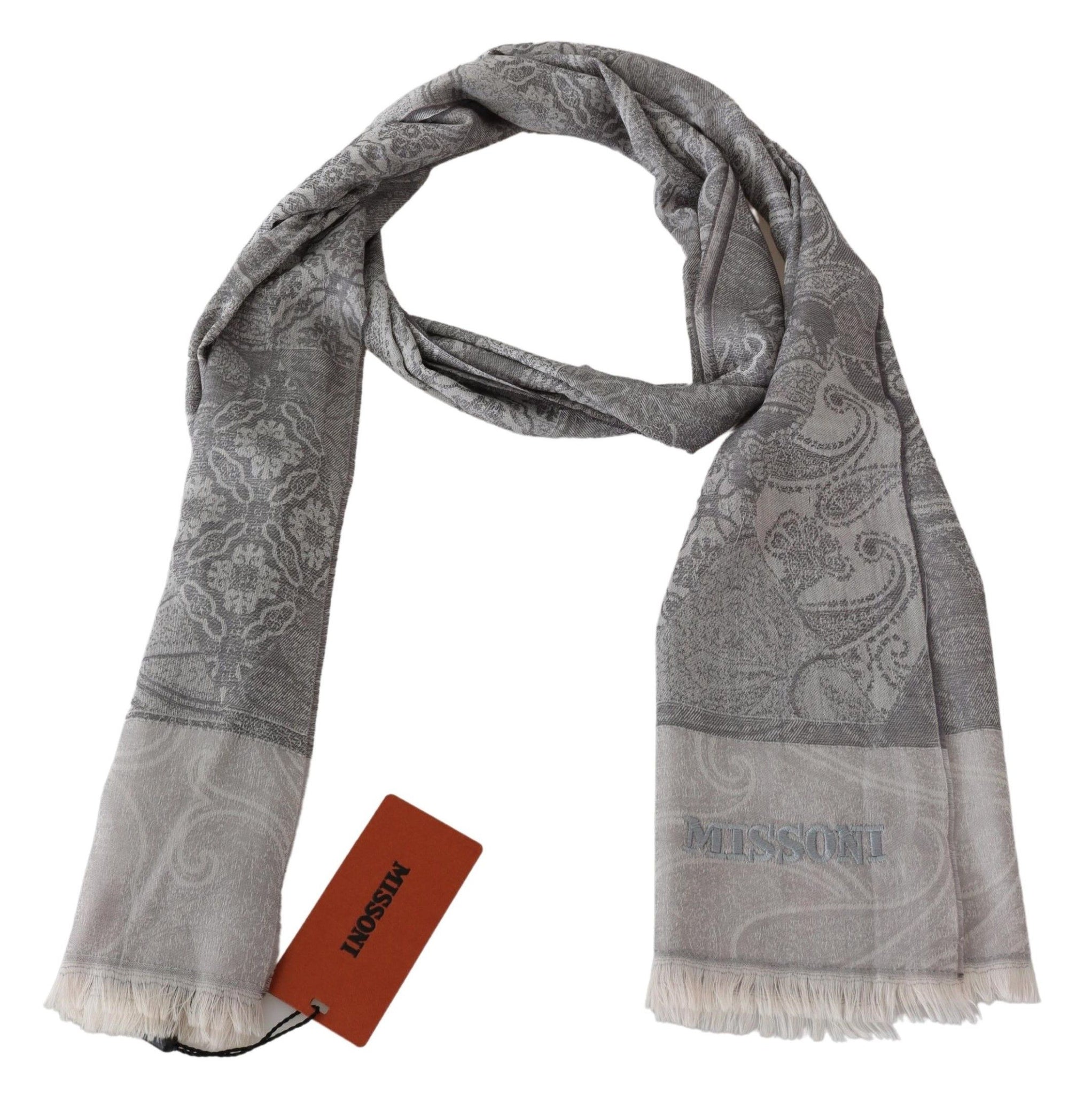 Gray Paisley Wool Unisex Neck Wrap Scarf