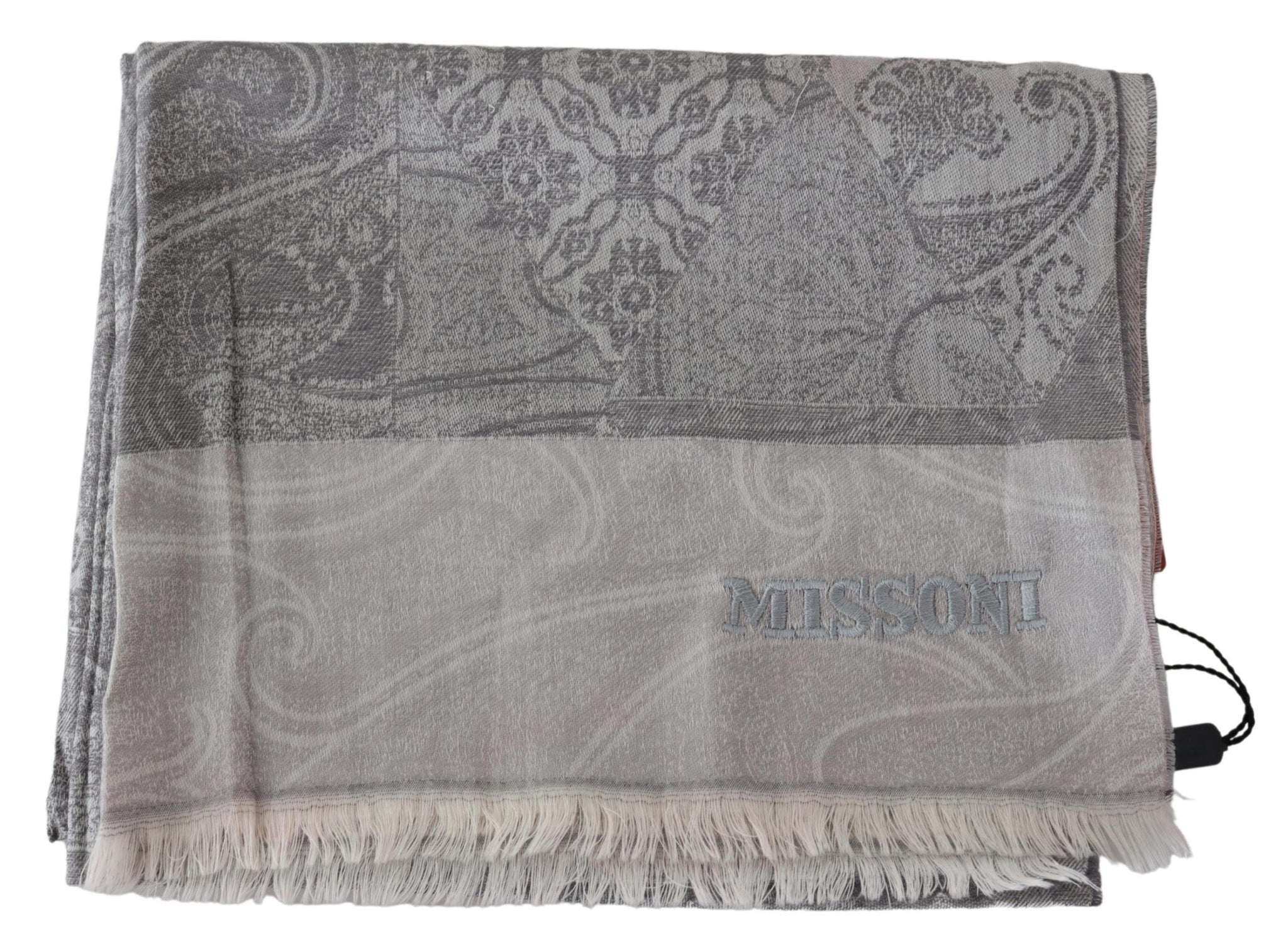 Gray Paisley Wool Unisex Neck Wrap Scarf