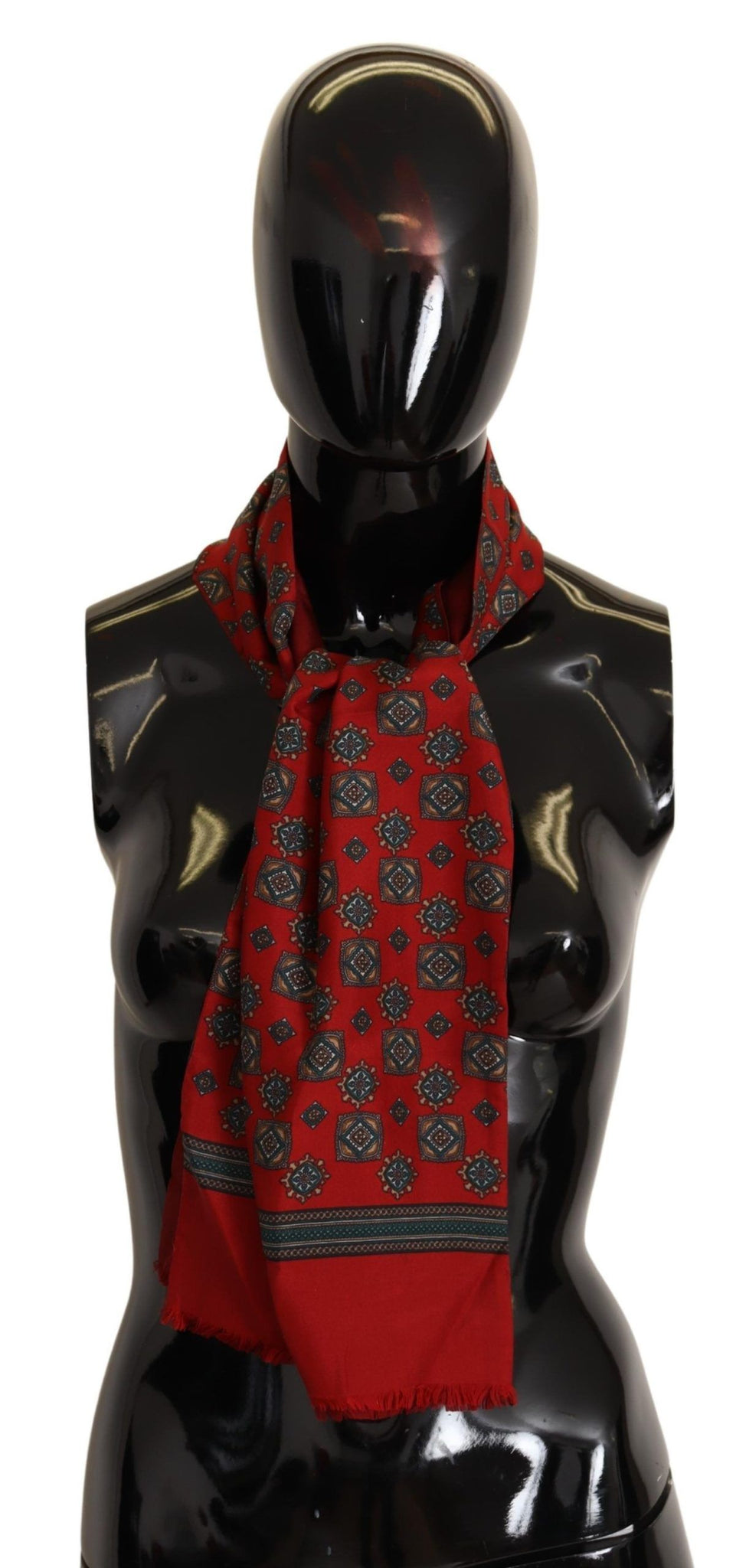 Dolce & Gabbana Red Patterned 100% Silk Wrap Women Shawl Scarf