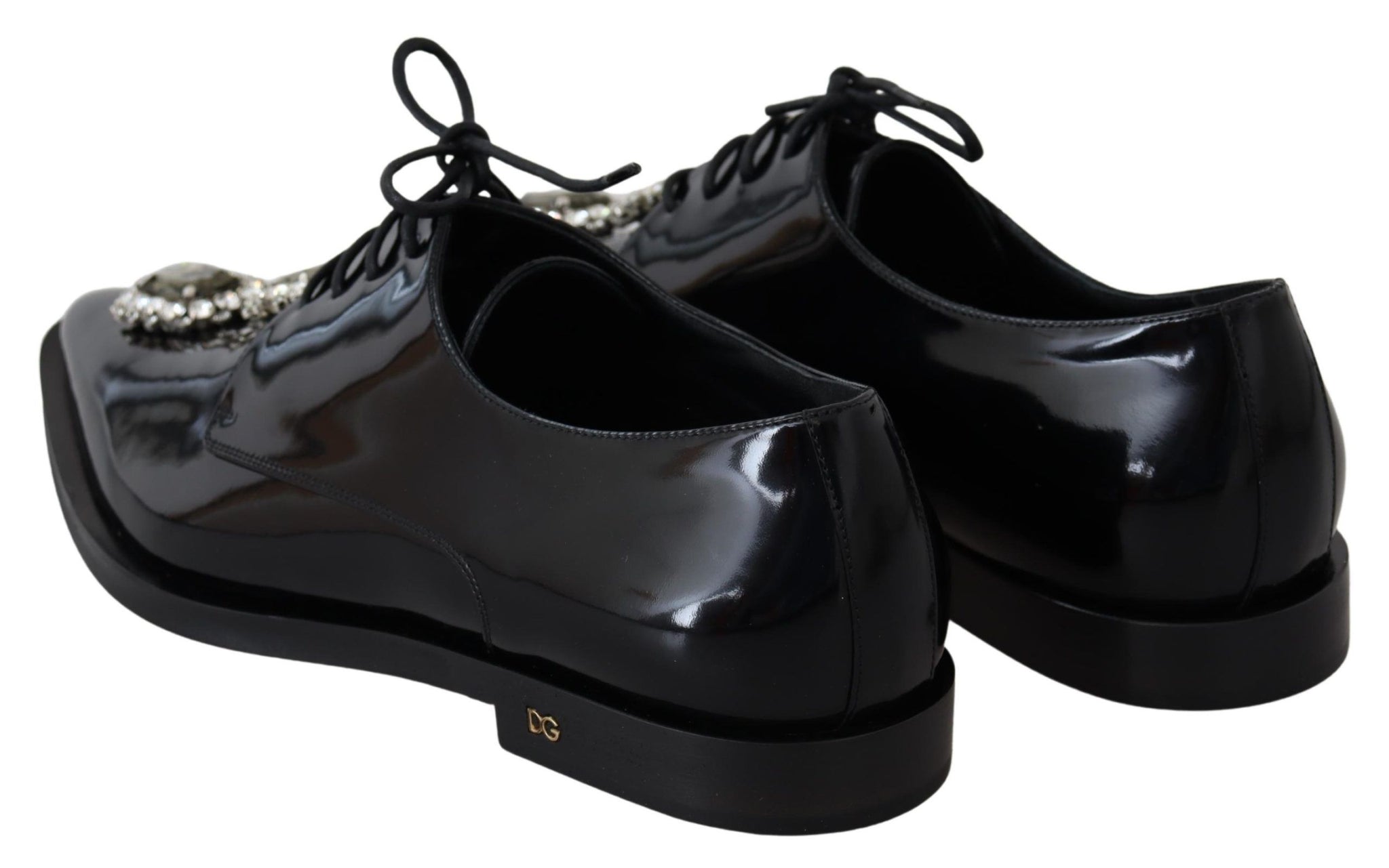 Black Leather Crystal Lace Up Formal Shoes