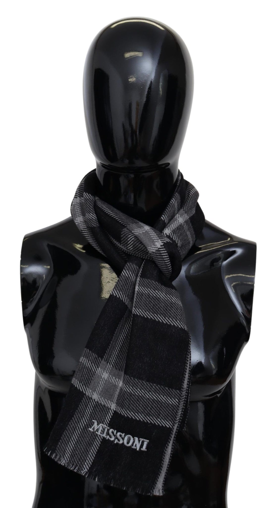 Black Plaid Wool Unisex Neck Wrap Scarf