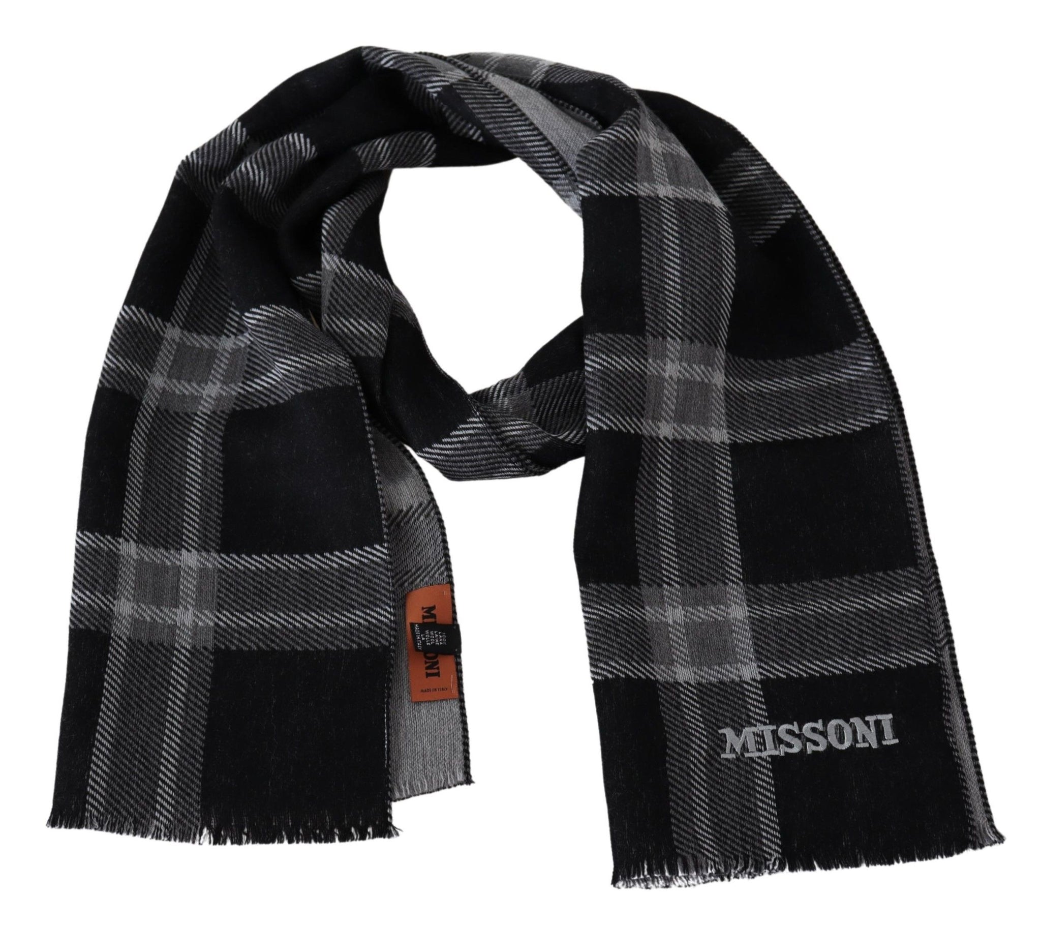 Black Plaid Wool Unisex Neck Wrap Scarf