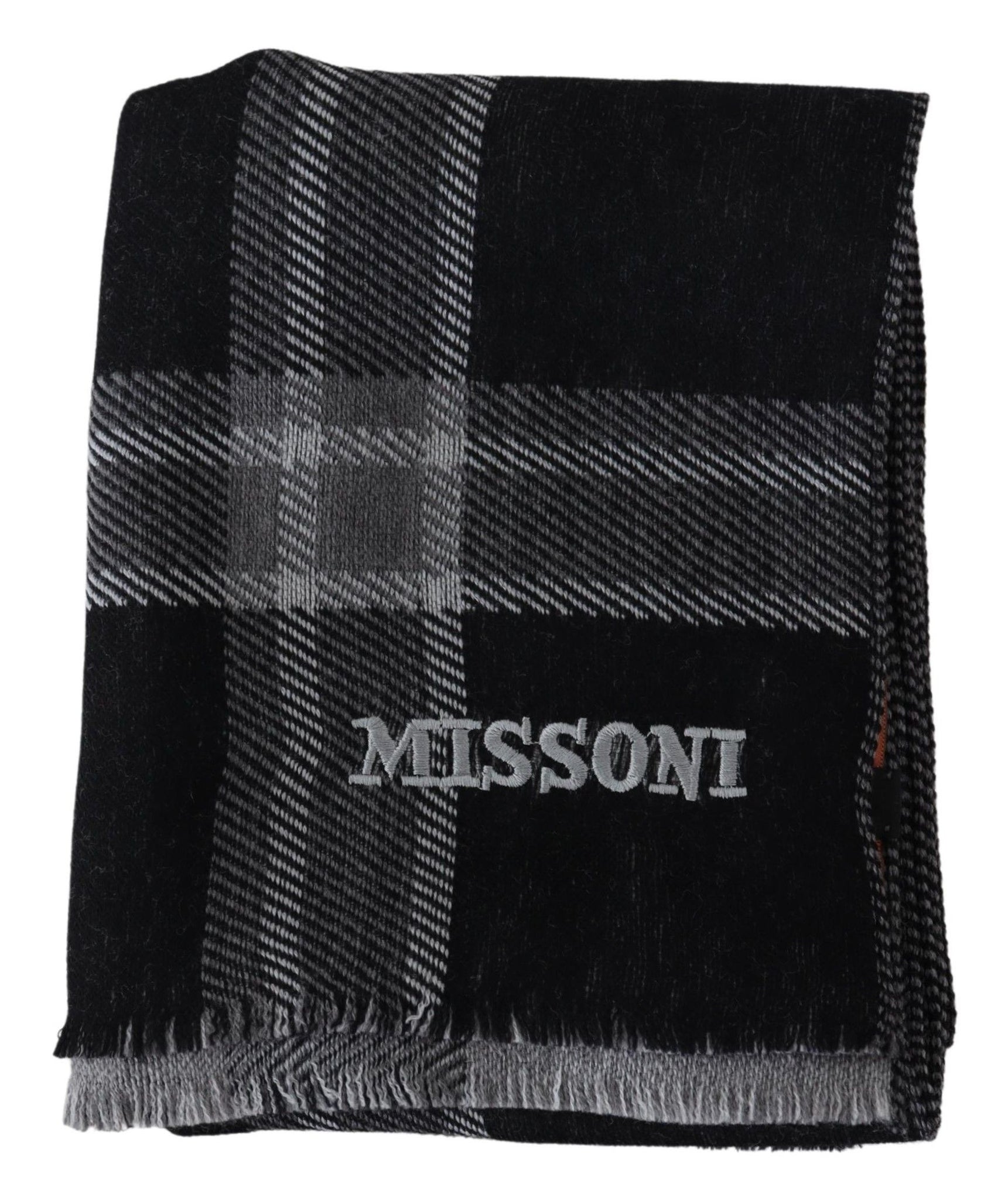 Black Plaid Wool Unisex Neck Wrap Scarf