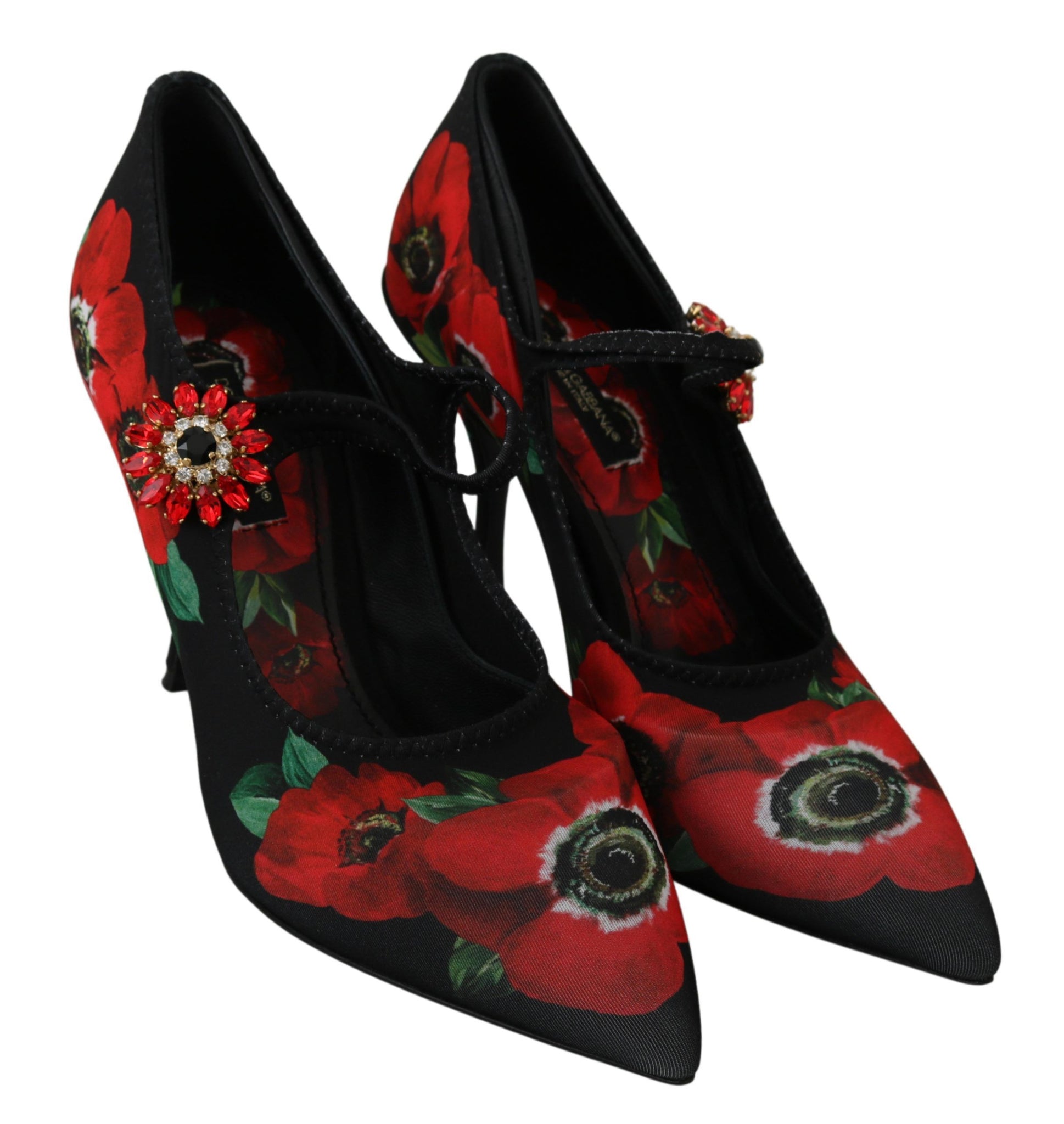 Black Red Floral Mary Janes Pumps Shoes