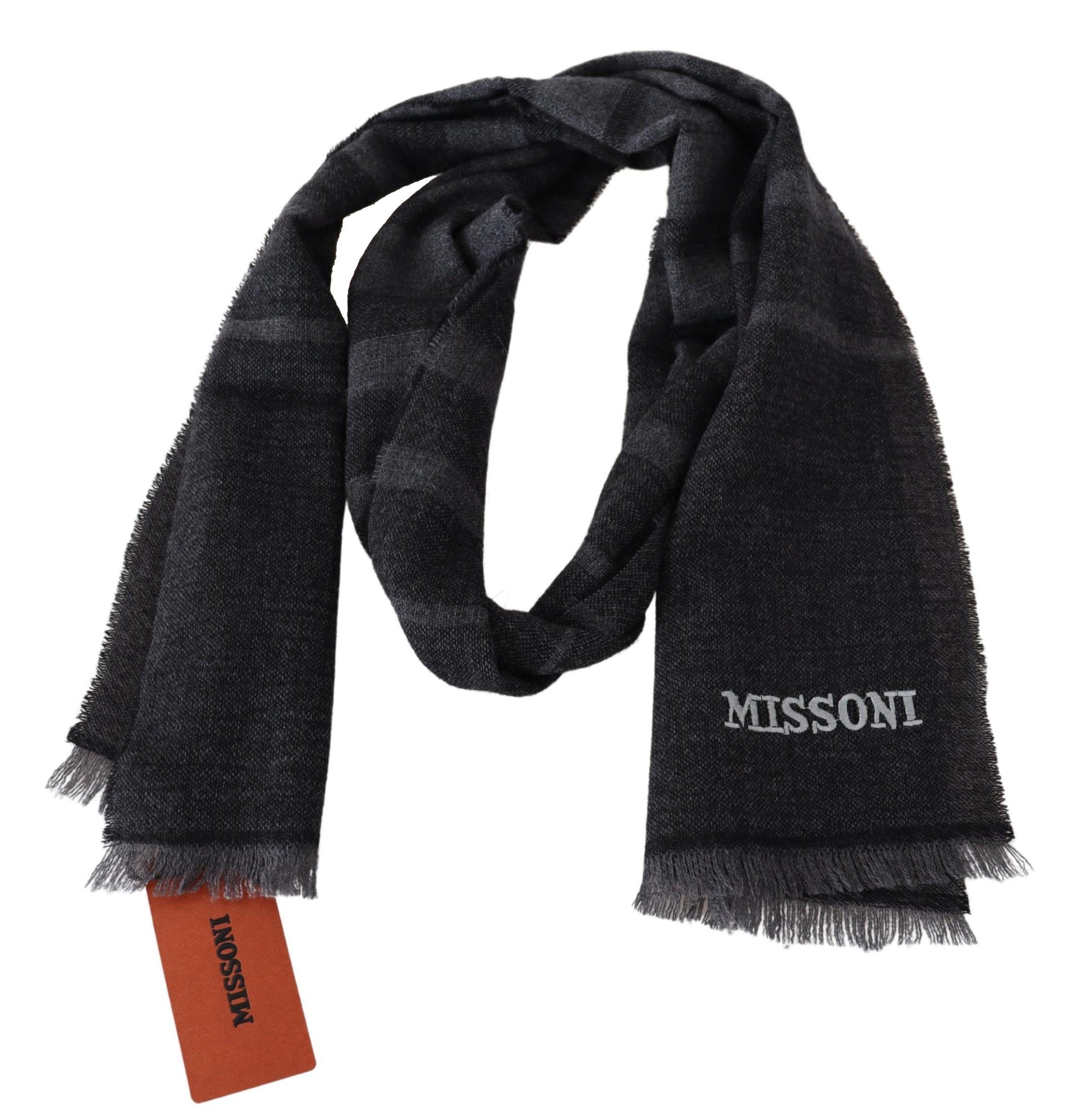 Black Striped Wool Unisex Neck Wrap Scarf