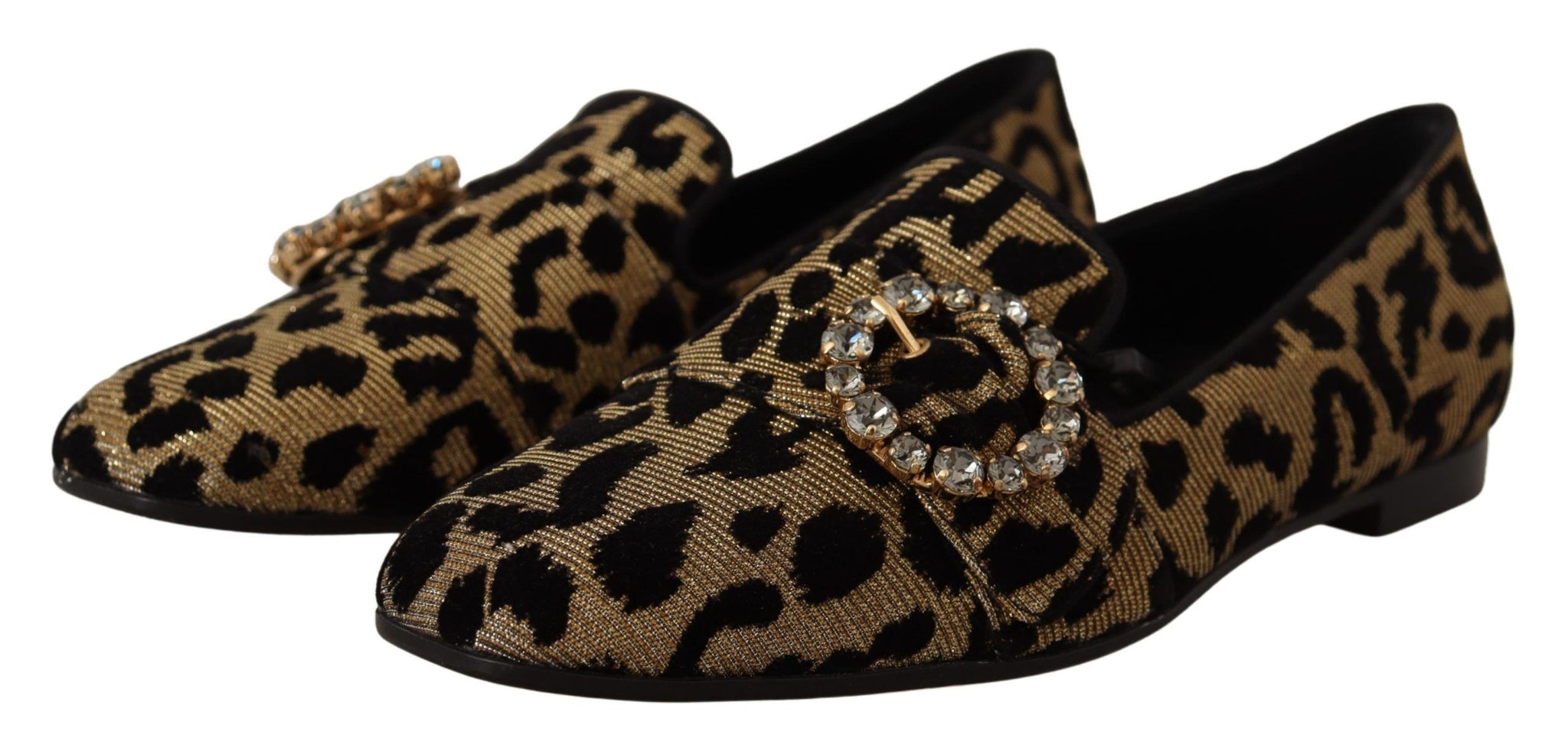 Gold Leopard Print Crystals Loafers Shoes