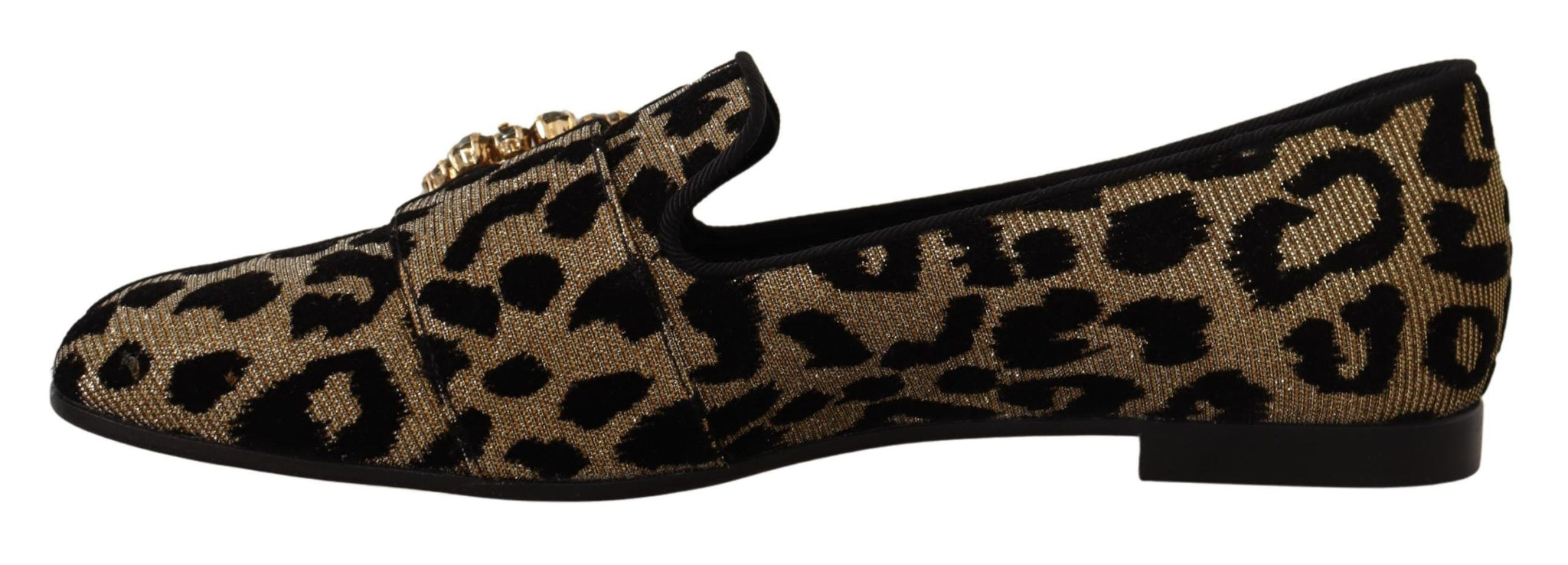 Gold Leopard Print Crystals Loafers Shoes