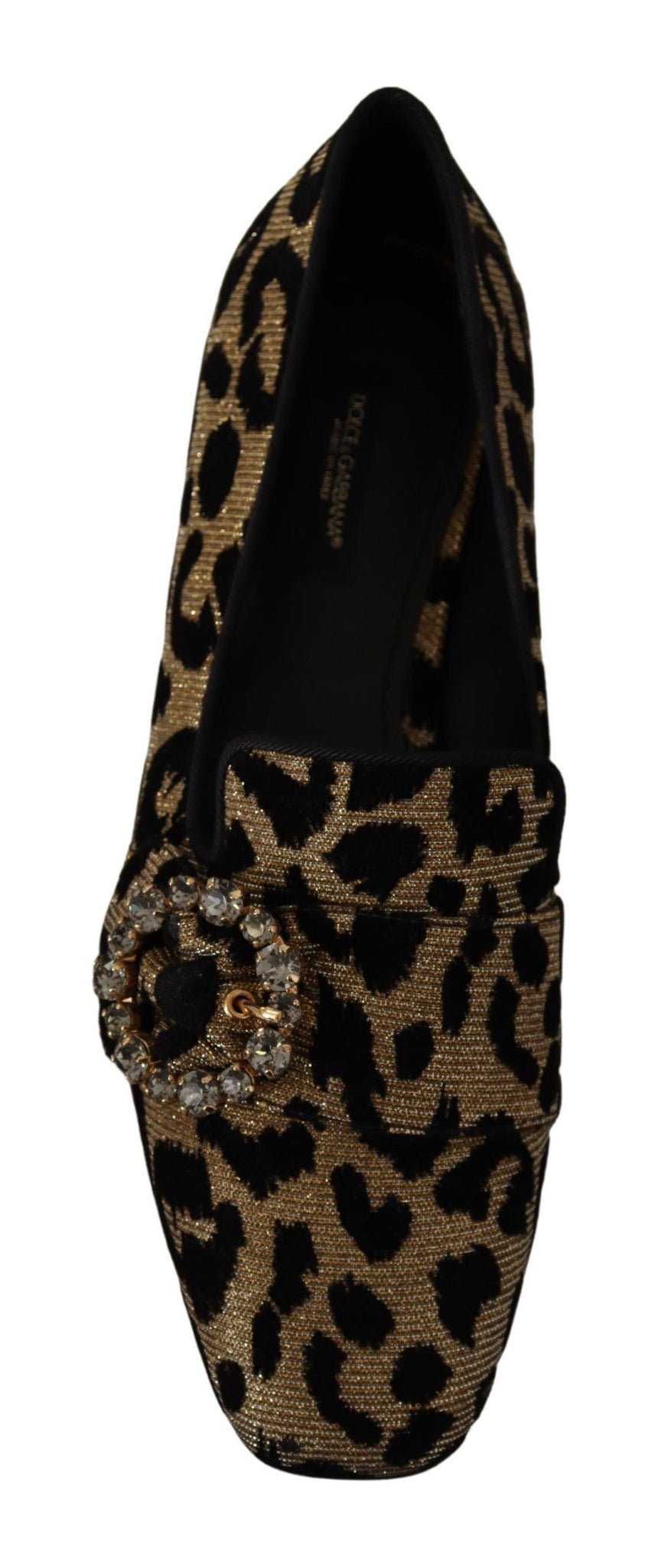 Gold Leopard Print Crystals Loafers Shoes