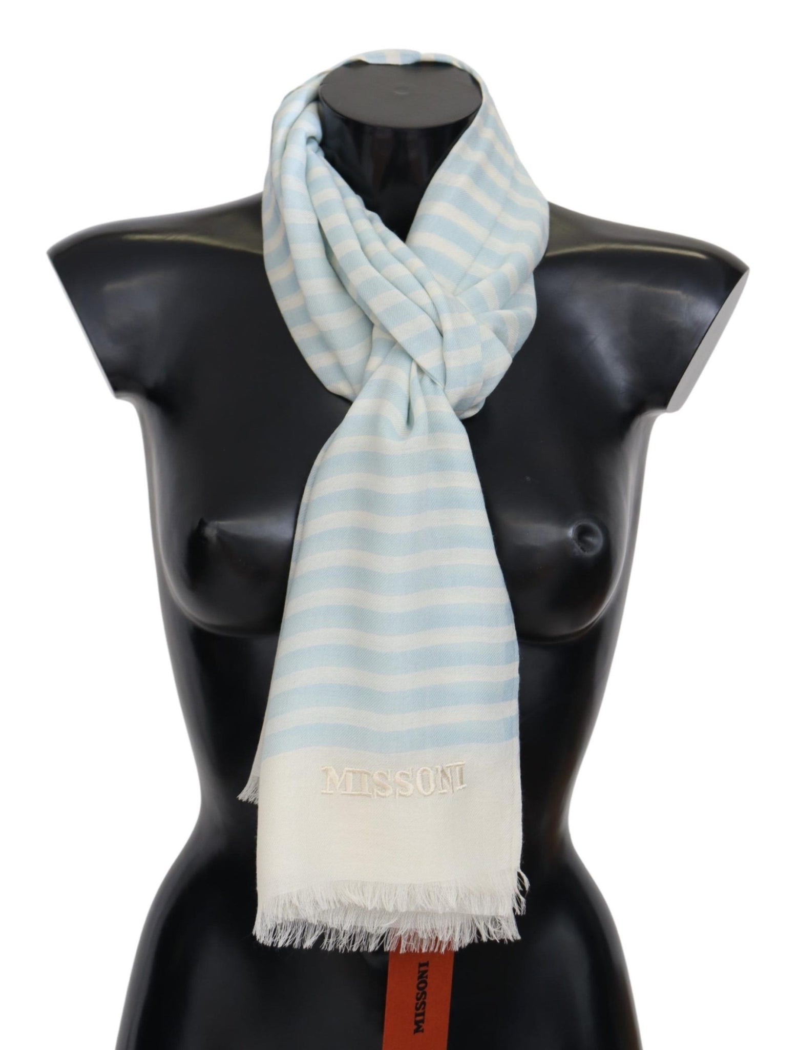 Blue White Lined Cashmere Unisex Wrap Scarf