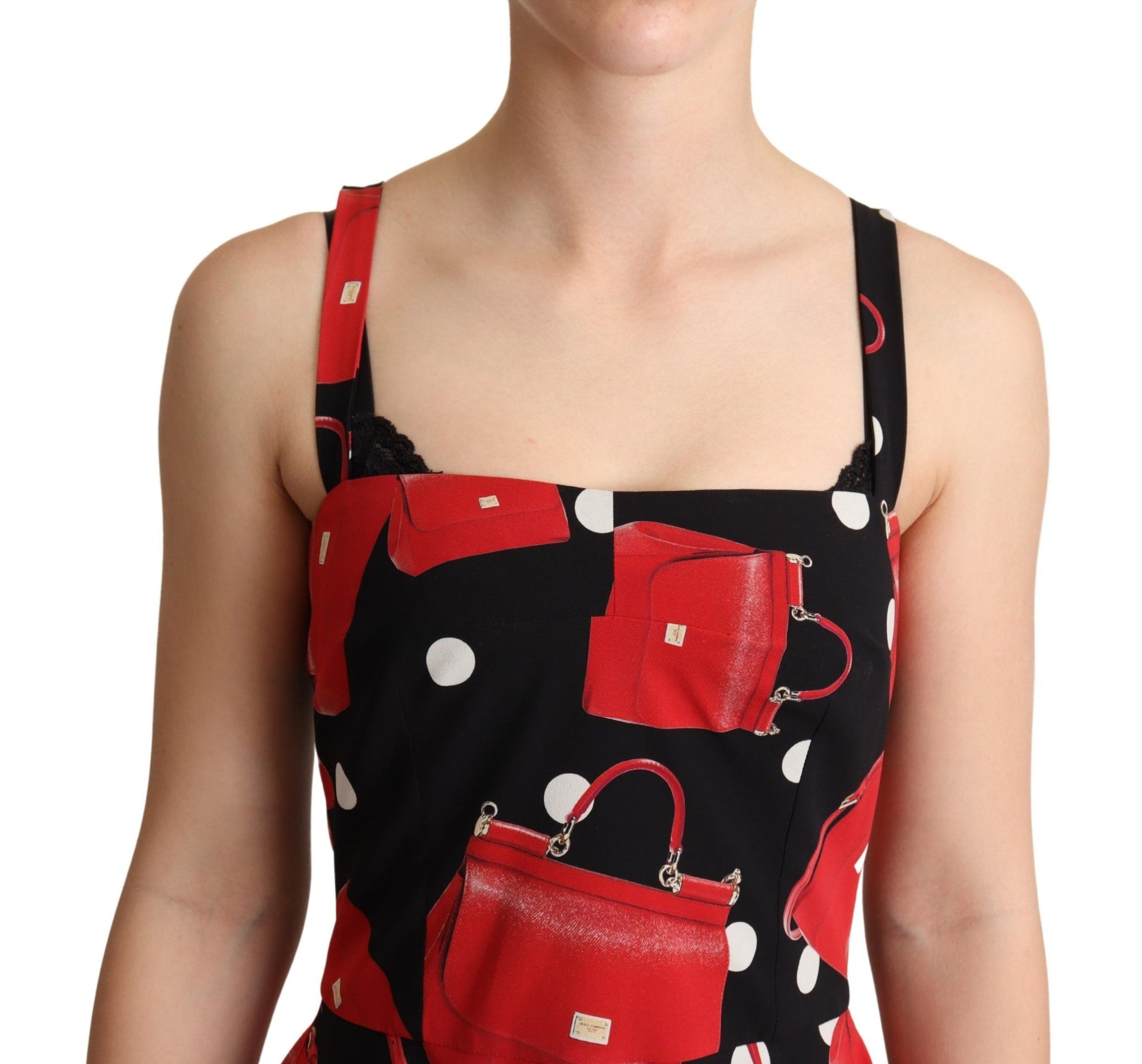 Black Red Bag Print A-line Mid Length Dress