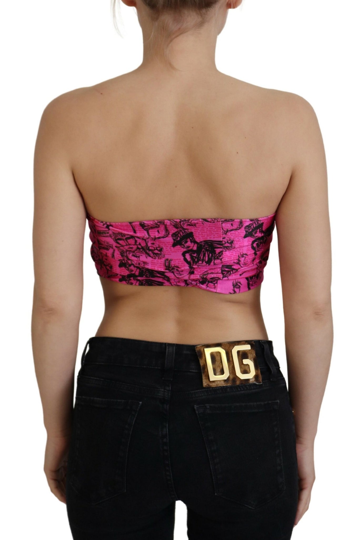 John Galliano Pink Newspaper Print Bra Cropped Blouse