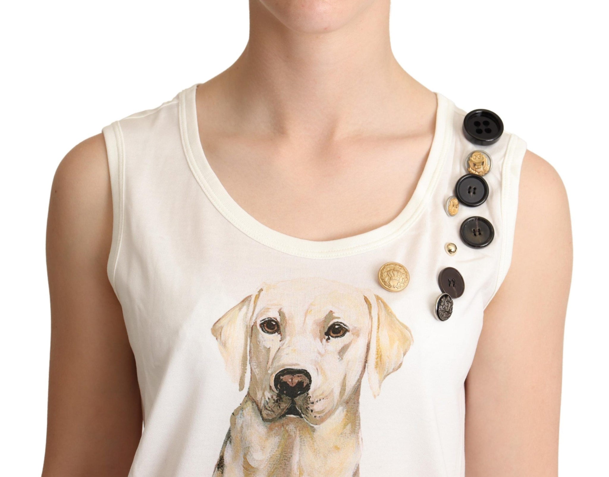 White Dog Floral Print Embellished  T-shirt