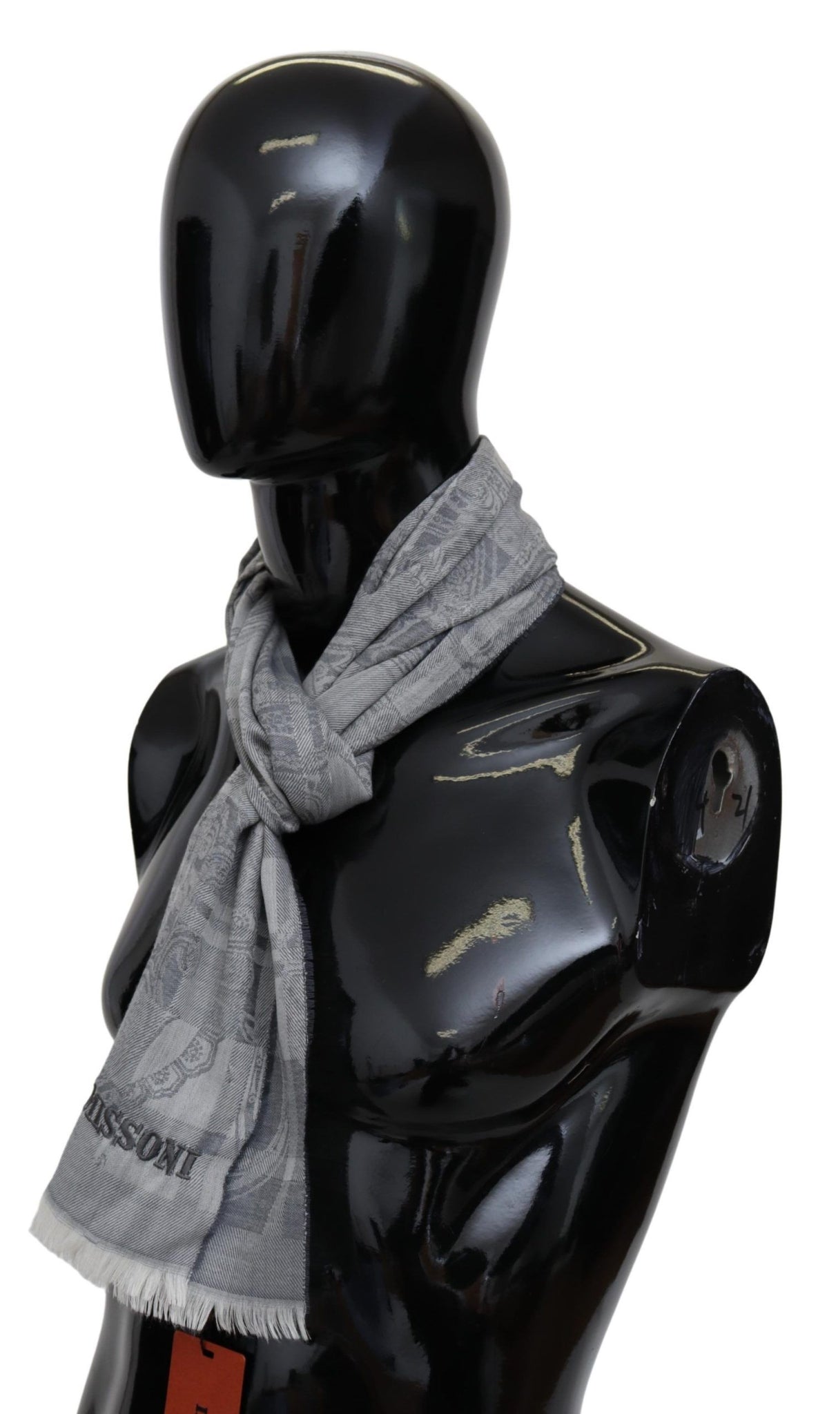 Gray Floral Wool Unisex Neck Wrap Fringes Scarf