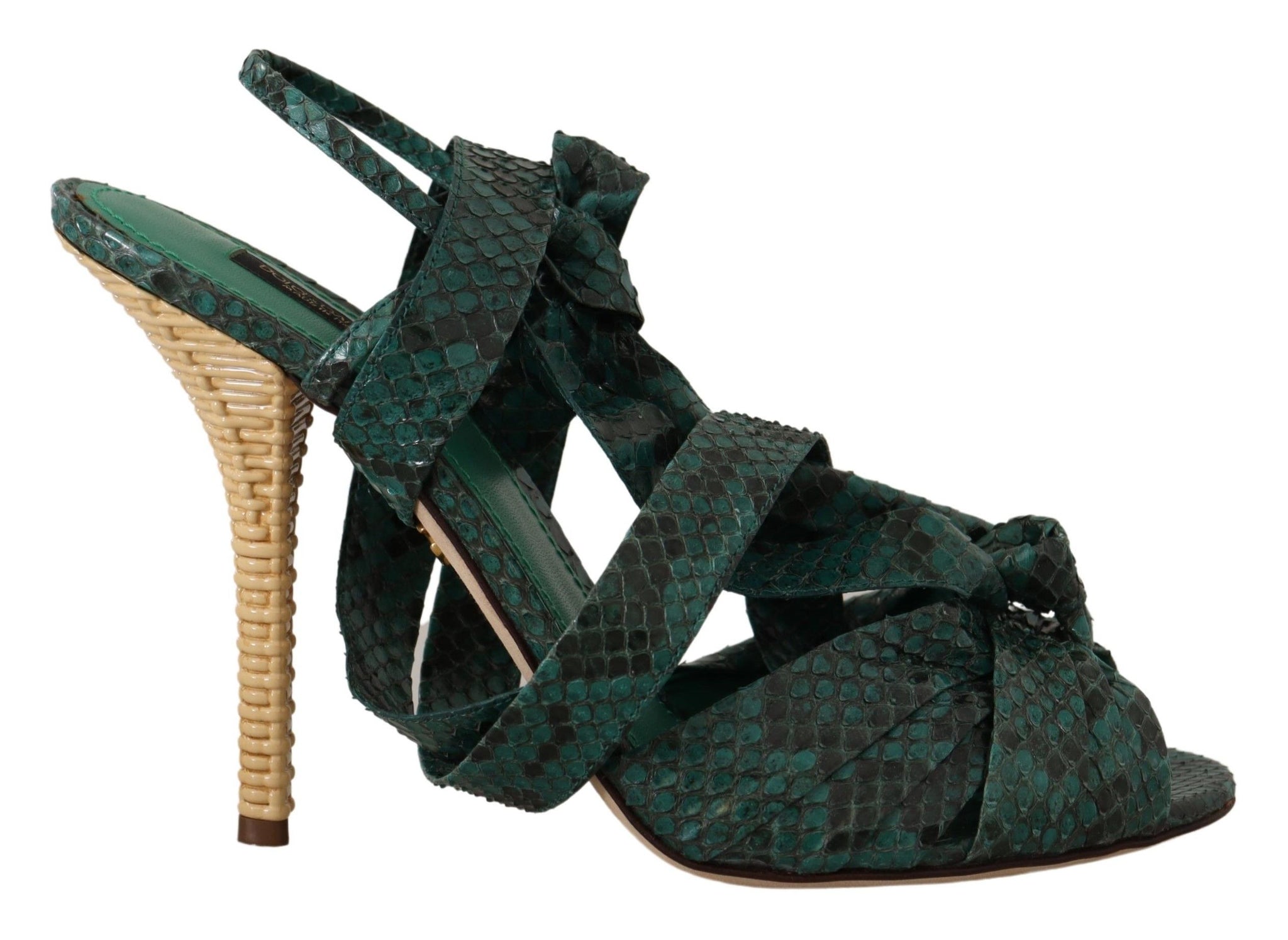 Green Python Strap Sandals Heels Shoes