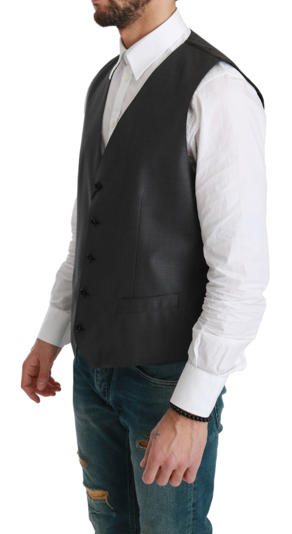 Gray Waistcoat Formal Stretch Wool Vest