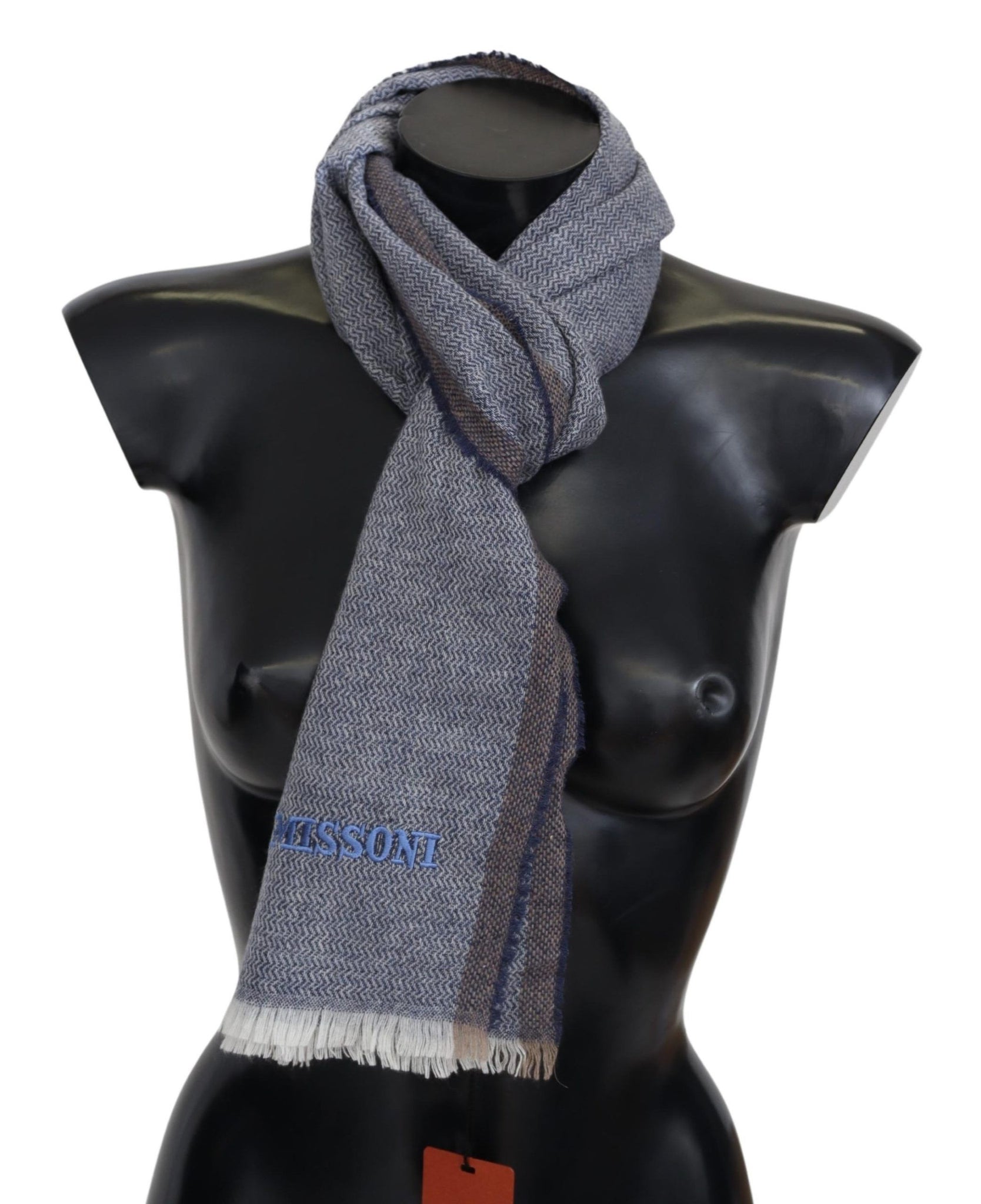 Gray Striped Wool Unisex Neck Wrap Fringes Scarf