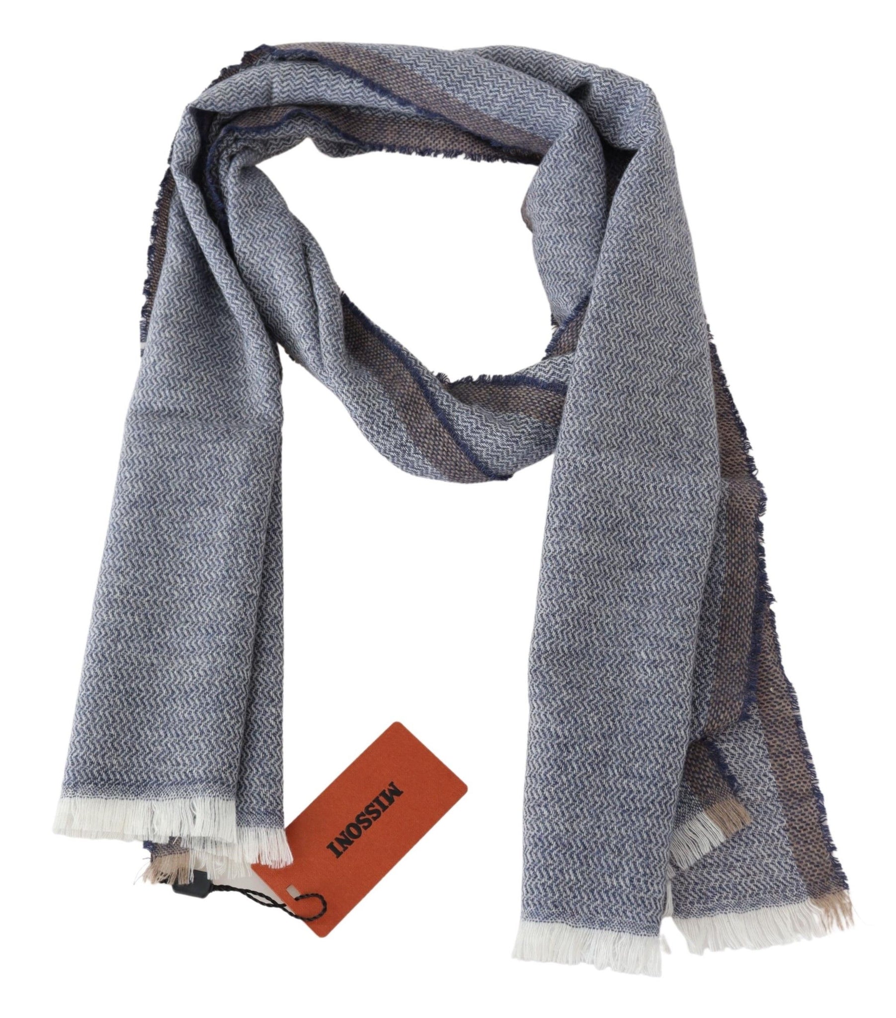 Gray Striped Wool Unisex Neck Wrap Fringes Scarf