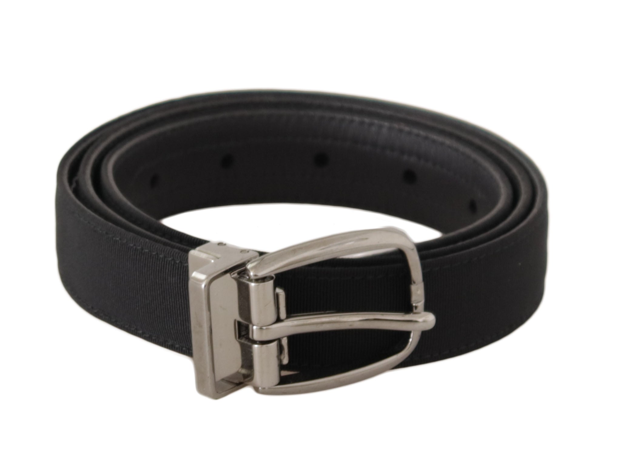 Dolce & Gabbana Black Grosgrain Leather Silver Tone Metal Buckle Belt