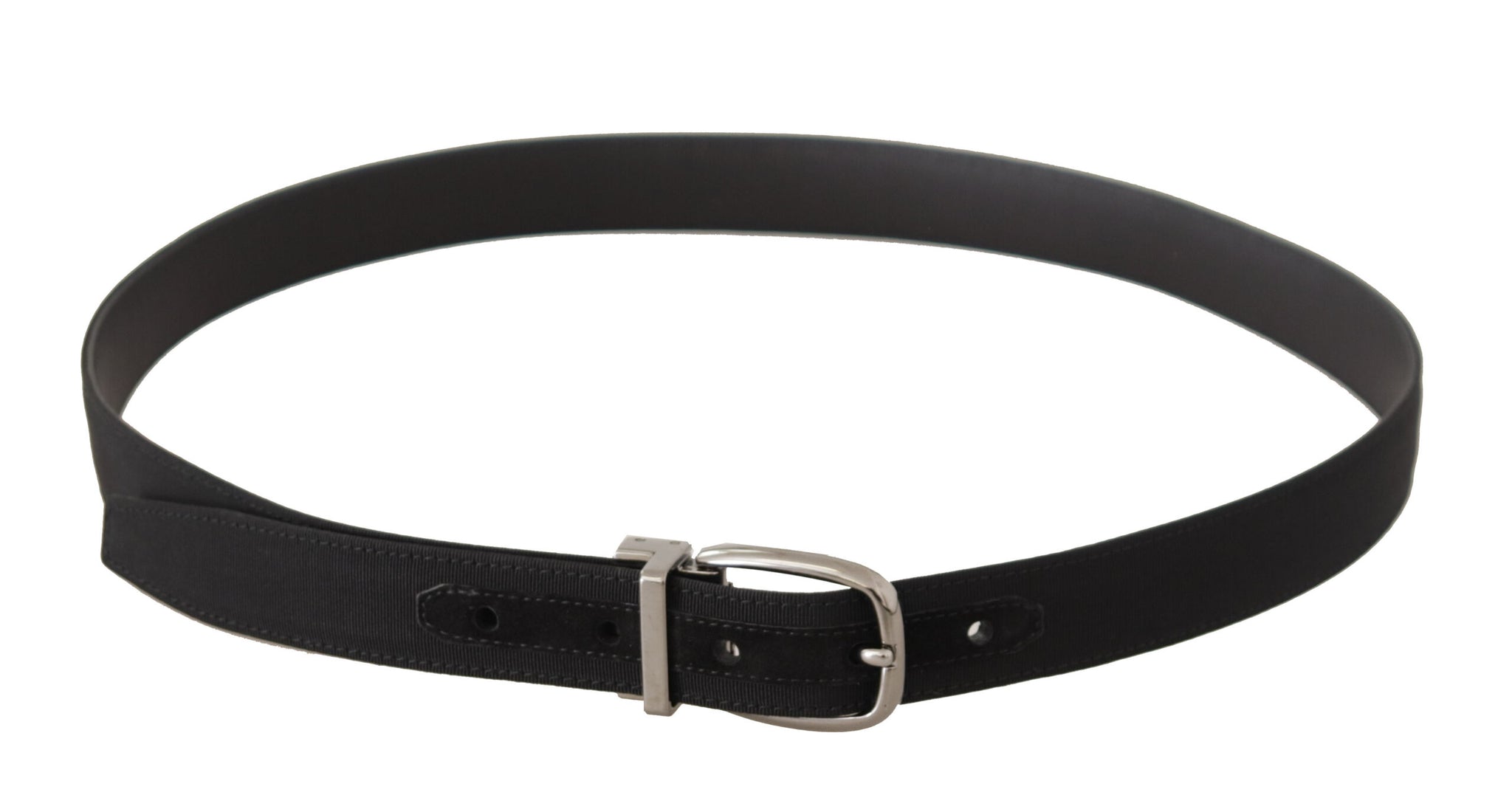 Dolce & Gabbana Black Grosgrain Leather Silver Tone Metal Buckle Belt