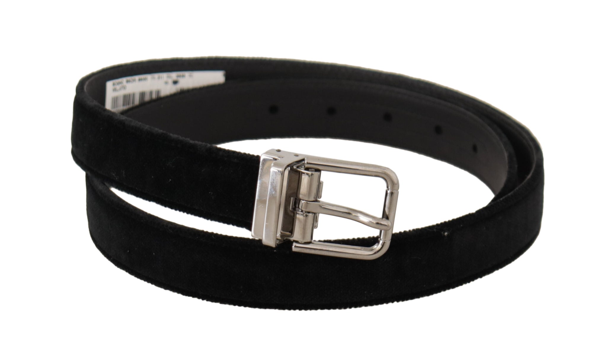 Dolce & Gabbana Black Casual Velvet Silver Metal Logo Buckle Belt