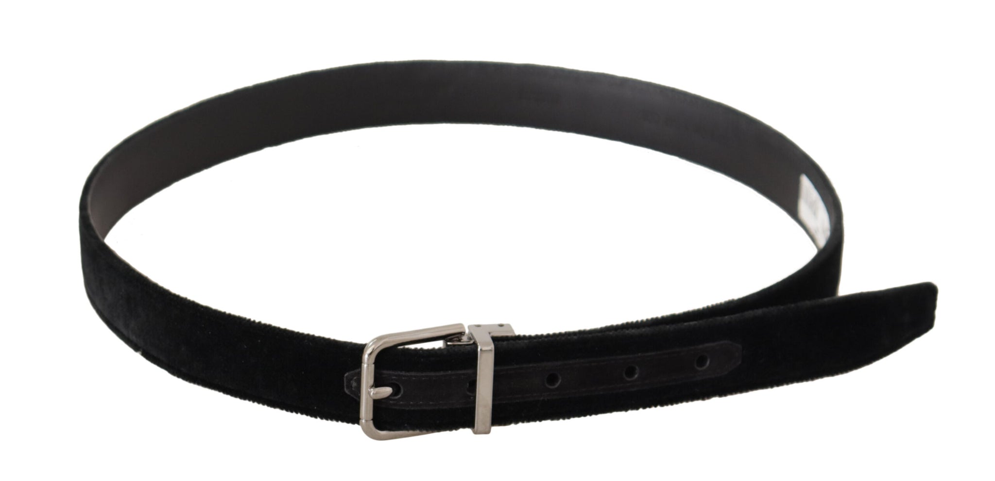 Dolce & Gabbana Black Casual Velvet Silver Metal Logo Buckle Belt