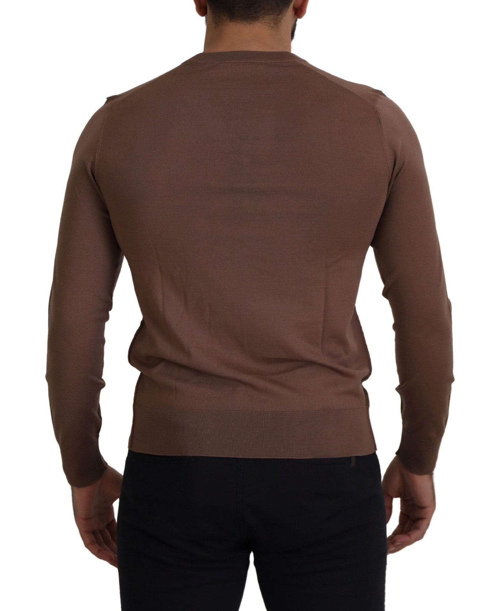 Brown Wool Men V-neck Pullover Sweater