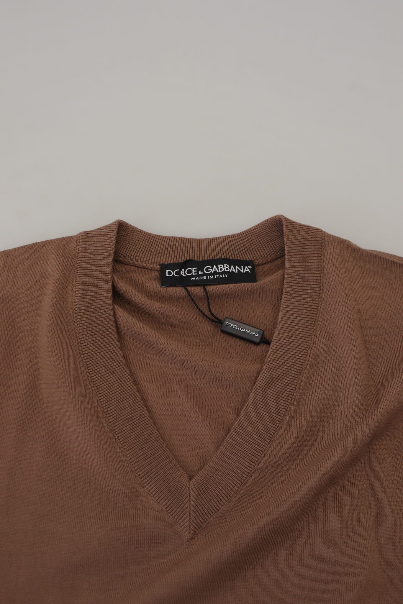 Brown Wool Men V-neck Pullover Sweater